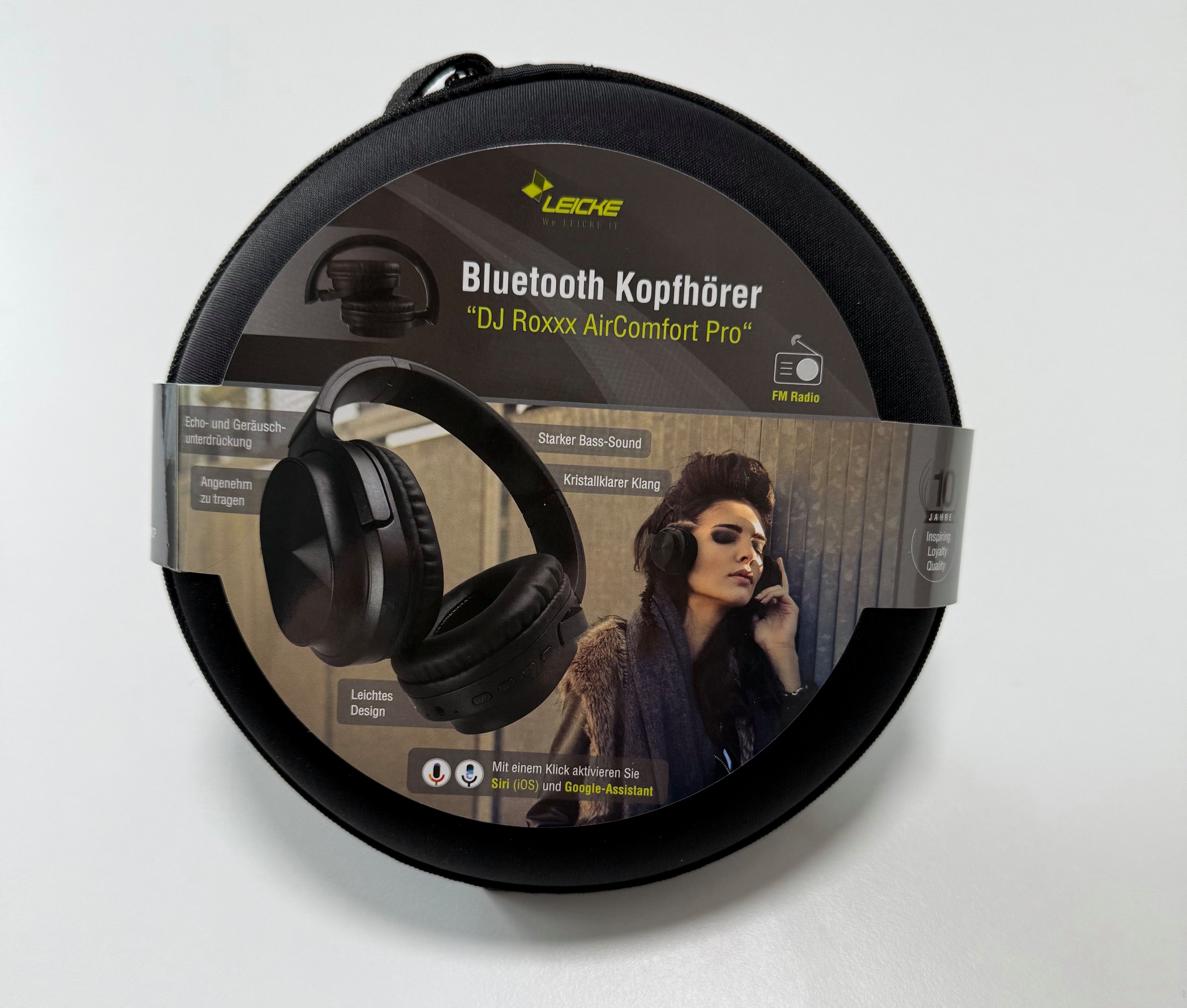 Leicke Air Comfort Pro wireless Kopfhörer (SIRI, GOOGLE Assistant, Radio- und Aux Funktion, inkl. Aufbewahrungs-Box, EDR)