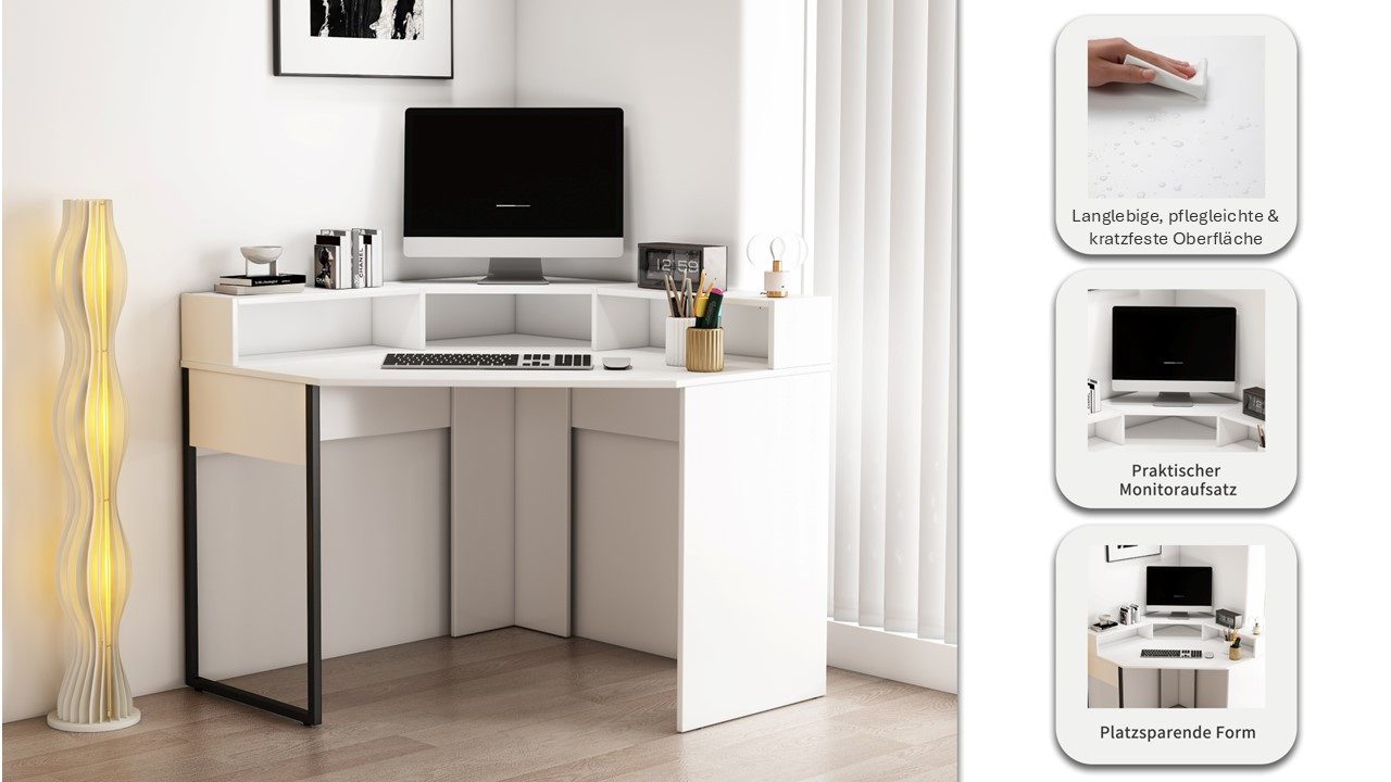OTTO home Eckschreibtisch Moid, mit Schreibtischaufsatz, modernes Design, B. 100 cm