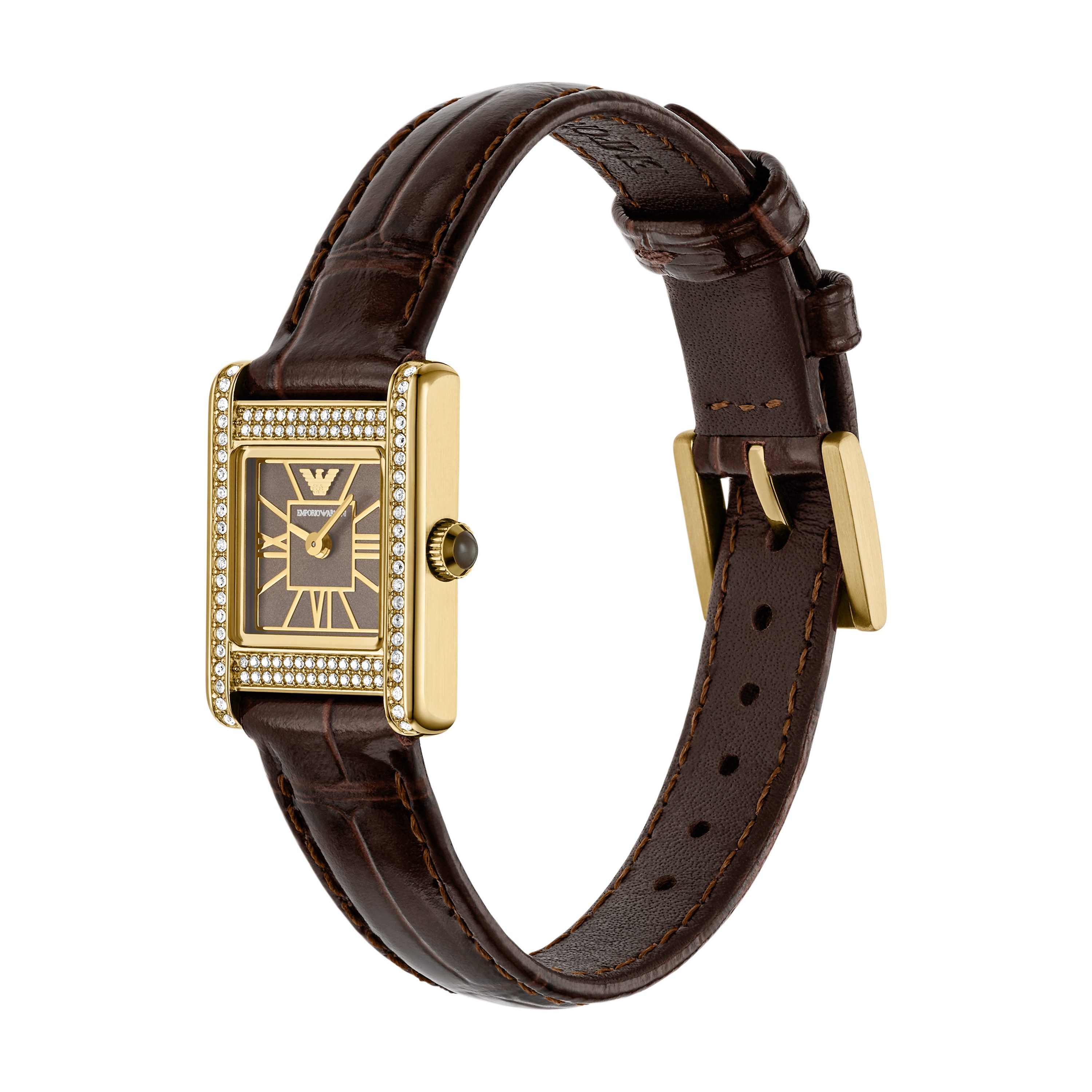 Emporio Armani Quarzuhr AR11705, Armbanduhr, Damenuhr, Lederarmband, analog, Glassteine – Bild 4 von 5