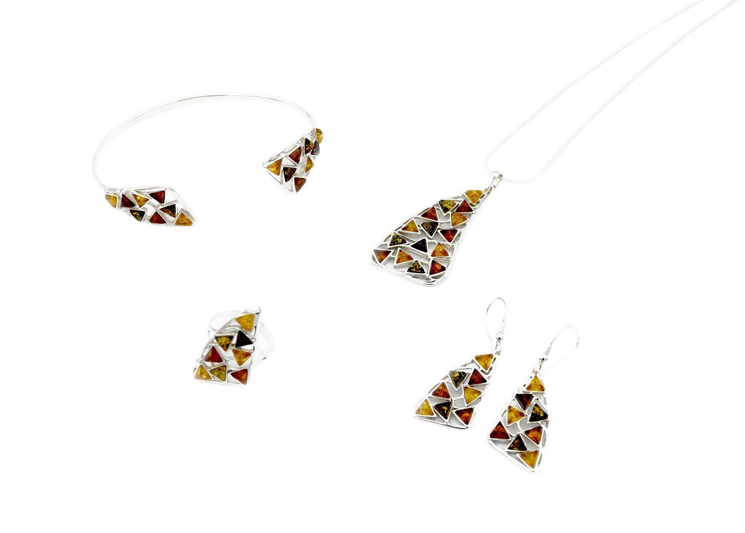 MyBer® Schmuckset Schmuckset Bernstein Halskette Pendant Armband Ohrringe Ring (6-tlg), Schmuck Set Damen Silber 925 Bernstein in 3 Farben PMBER2