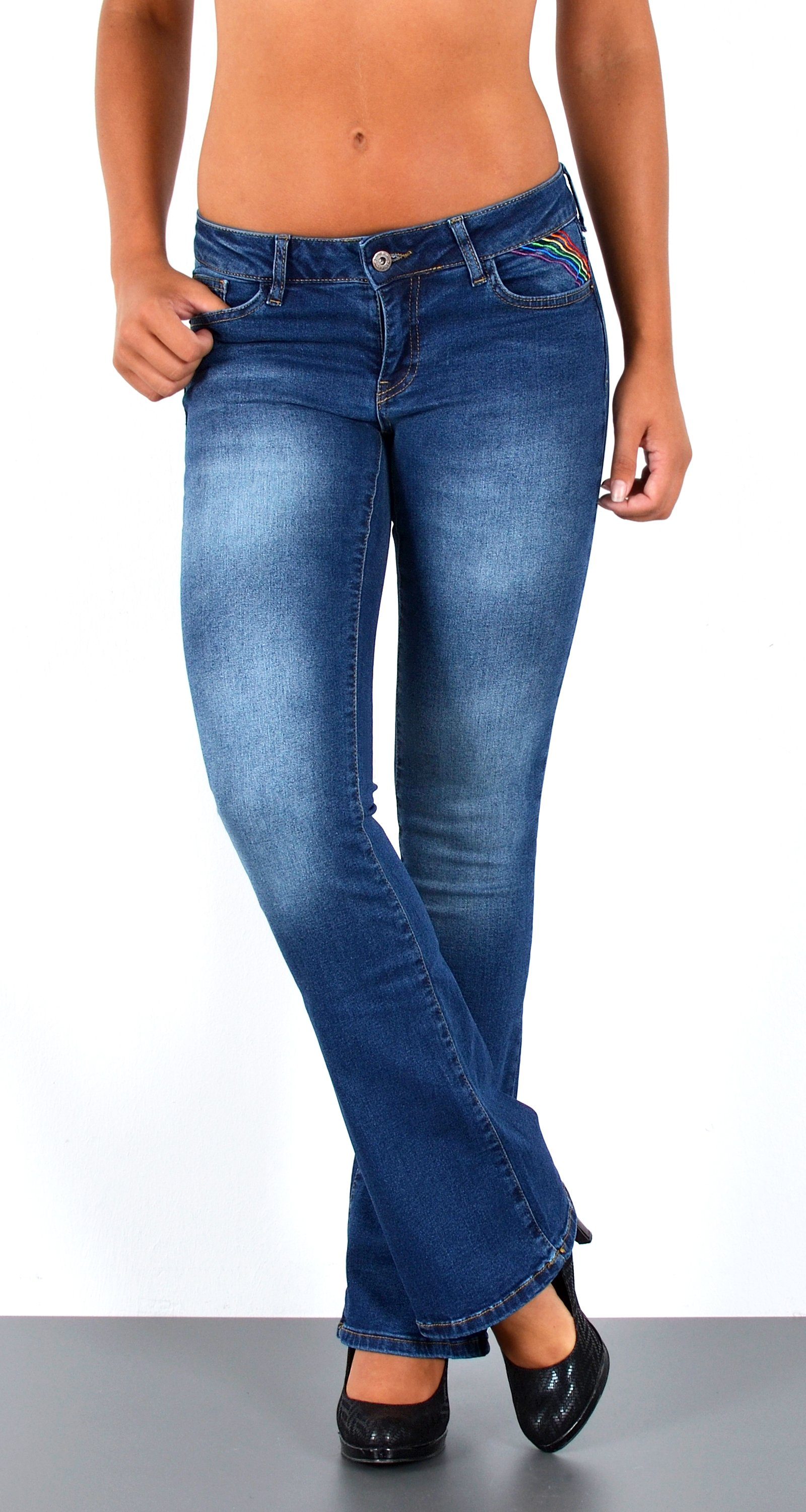 ESRA Bootcut-Jeans Damen Schlagjeans mit weitem Bein und Stretch bis Große Größen B5 Flared Jeans Damen Bootcut Hose Stretch-Jeans mit Schlag – Bild 5 von 5