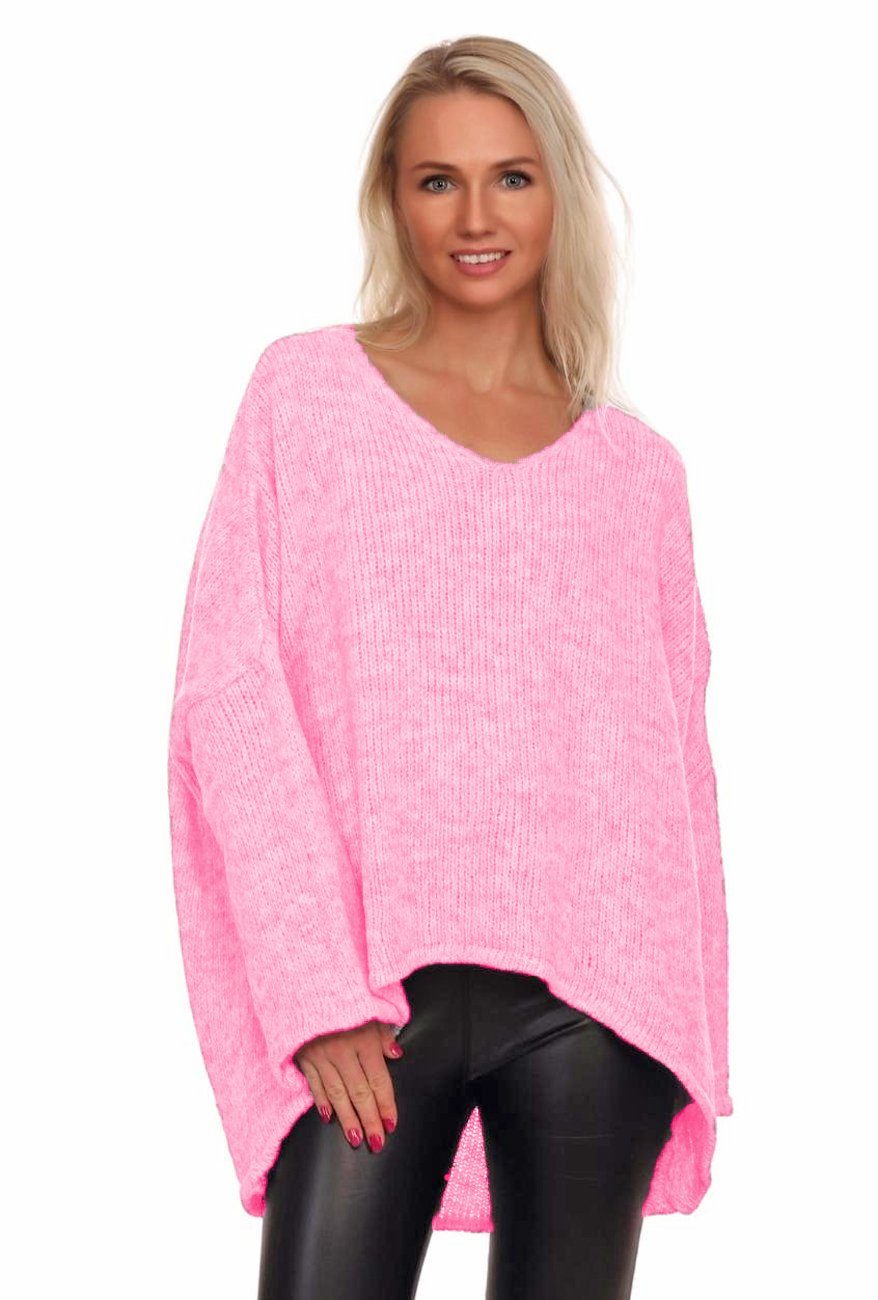 Strickpullover Moda lang Rosa vorne V-​Ausschnitt kurz im Charis Look Oversized hinten