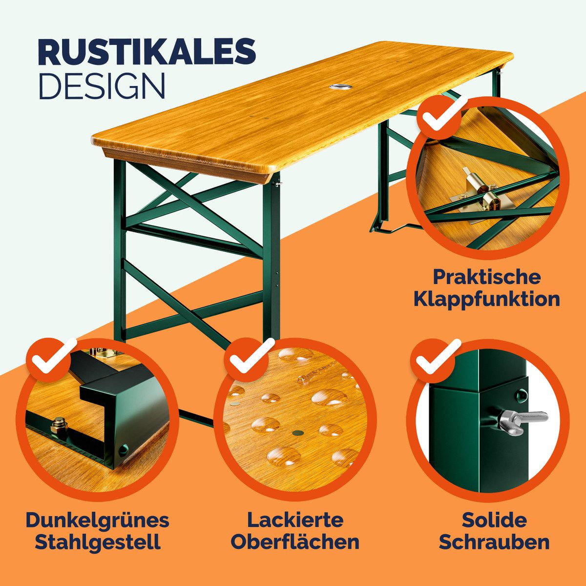 Casaria Stehtisch (1-St), Höhenverstellbar Klappbar Garten Holz Bartisch Partytisch Buffettisch