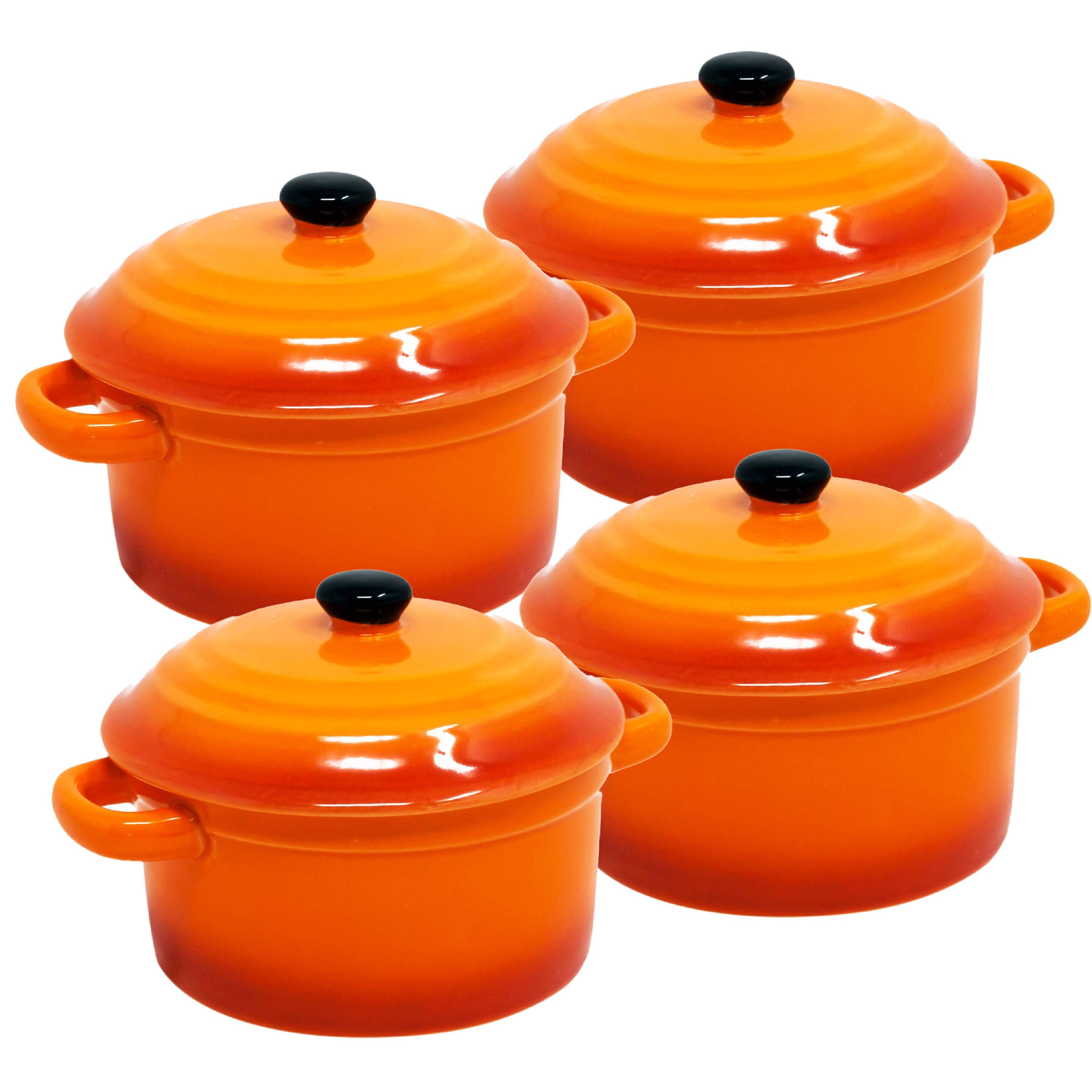 Auflaufform 4x Auflaufschalen mit Deckel Ofenformen Keramik 200ml Förmchen Orange