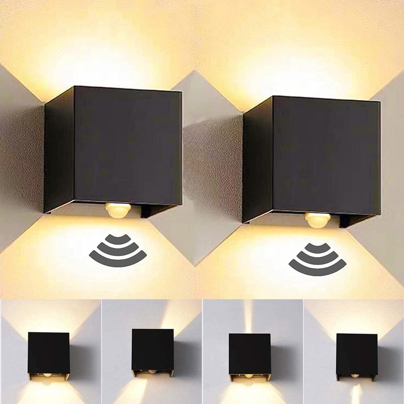 oyajia Wandleuchte 2 Stück 7W Metall LED Wandlampe, Auf und ab Einstellbarer Lichtstrahl, LED fest integriert, Warmweiß, LED Wandlampe mit Bewegungsmelder,für Wohnzimmer, Flur, Balkon, Hotel