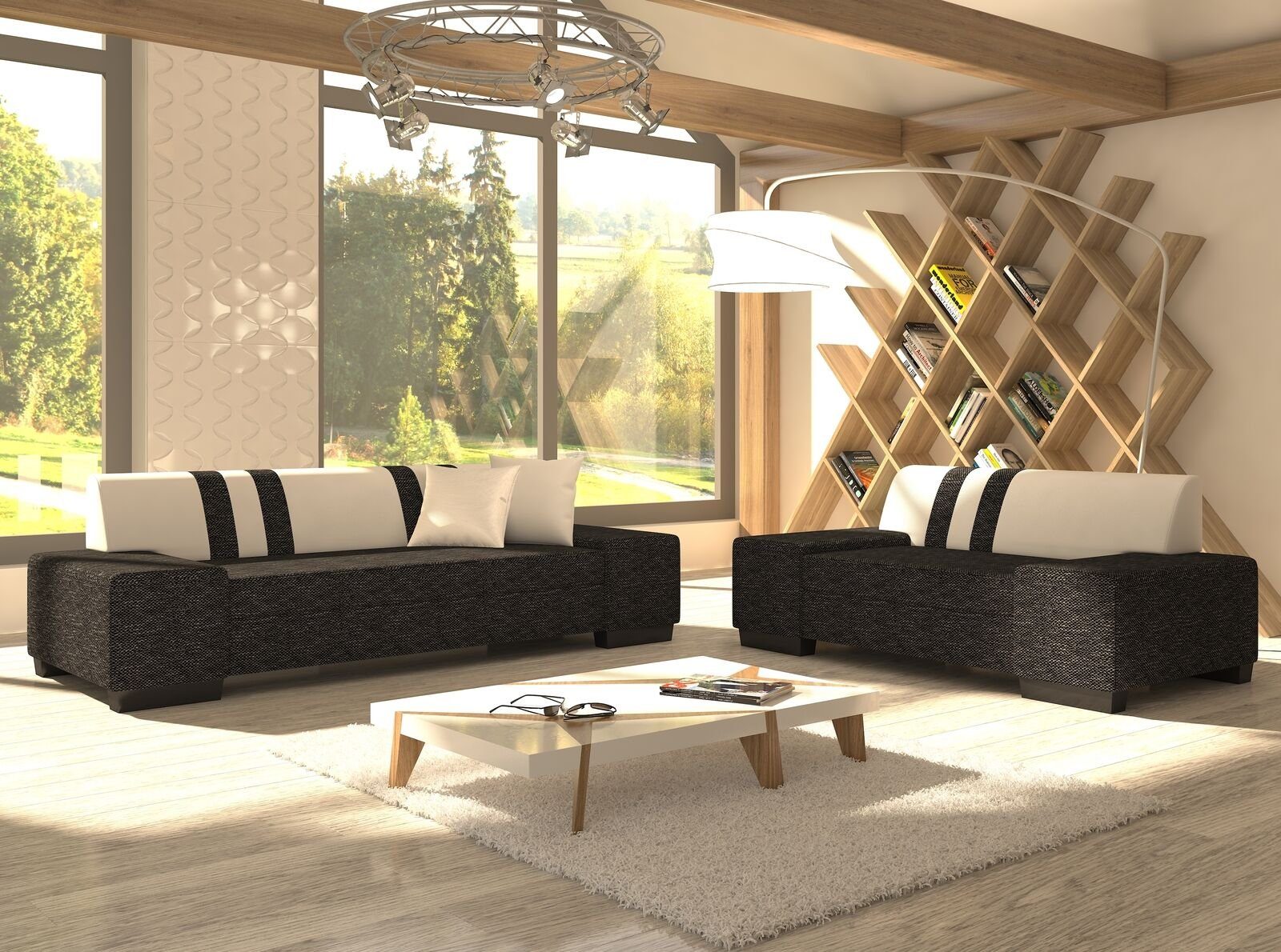 Europe Schwarz Weiß Sofa Made Set JVmoebel luxus in Neu, Couch 3+2 Sitzer Sofagarnitur dunkelgraue / Premium