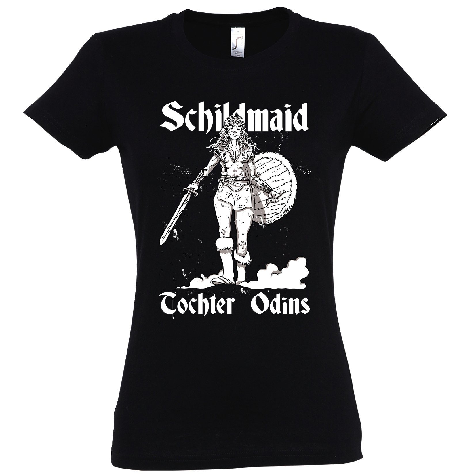Youth Designz T-Shirt Schildmaid Tochter Odins Damen Shirt mit lustigem Frontprint Schwarz