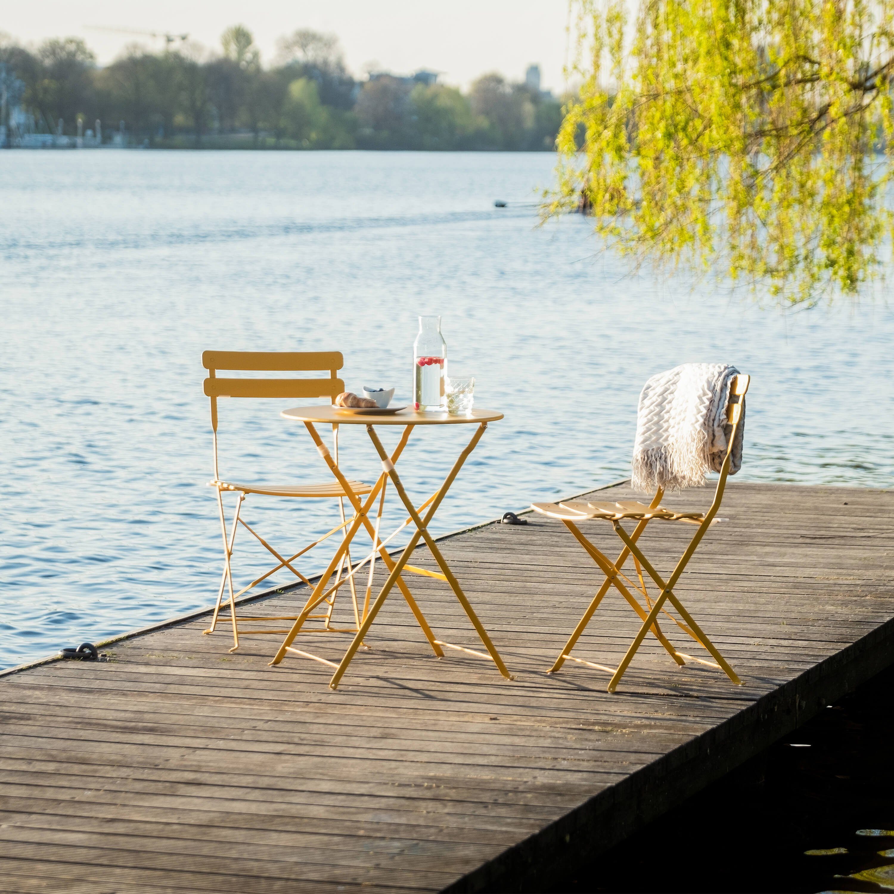 gelb VANAGE Balkon, wetterbeständig, 3 teilig, Beistelltisch, Set klappbar, Bistro