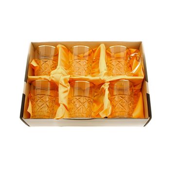 Sunay Teeglas 6er Gläser-Set mit Henkel Gold Umrandung 203 ml Transparent mit Muster