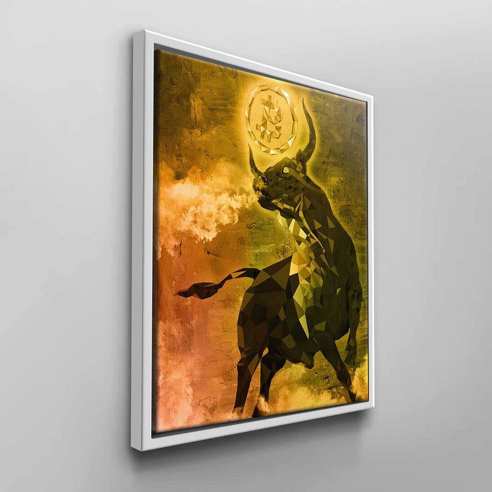 Diamant Grün Motivations-Kryptotier Leinwandbild Gold Bitco DOTCOMCANVAS® Orange Bitcoin schwarzer Stier, Stier Rahmen Wandbild