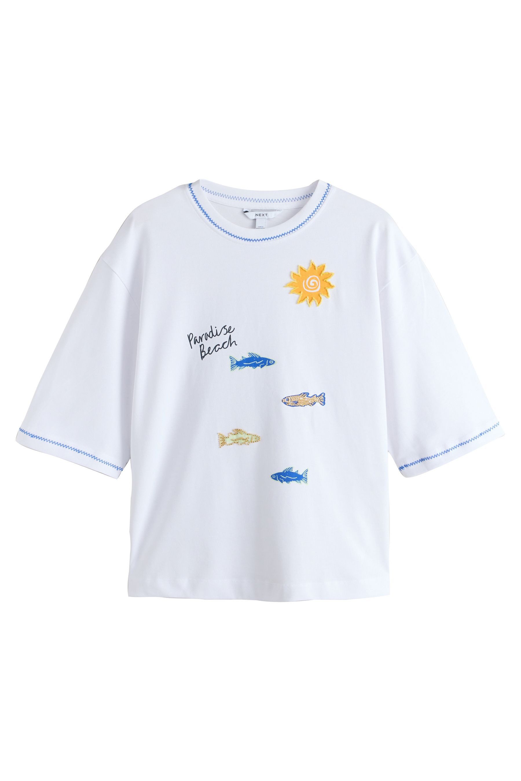 T-Shirt Kurzarm-T-Shirt mit Perlenverzierung und Grafik