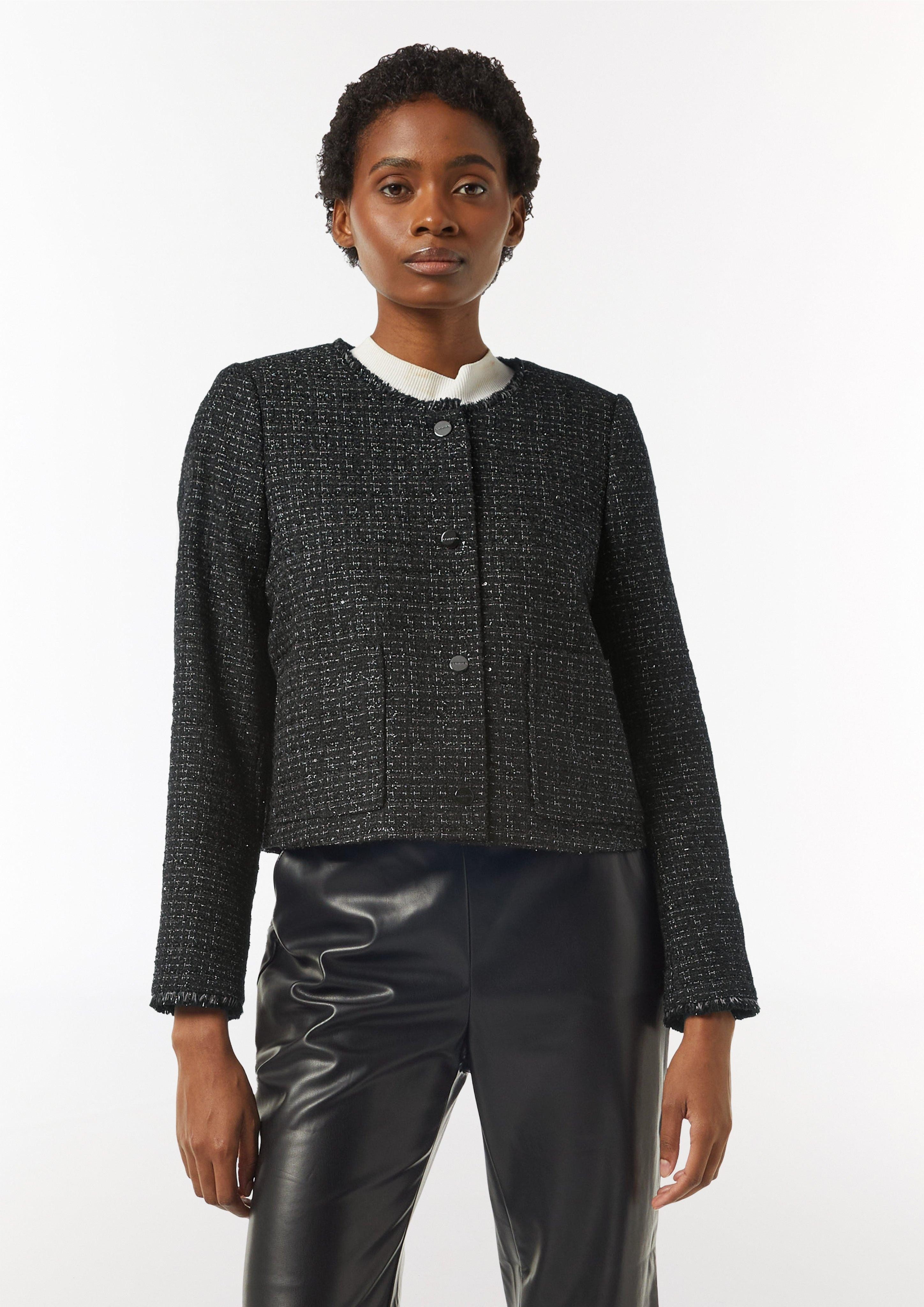 Blusenblazer Bouclé-Jacke mit Fransen-Detail und Glitzergarn