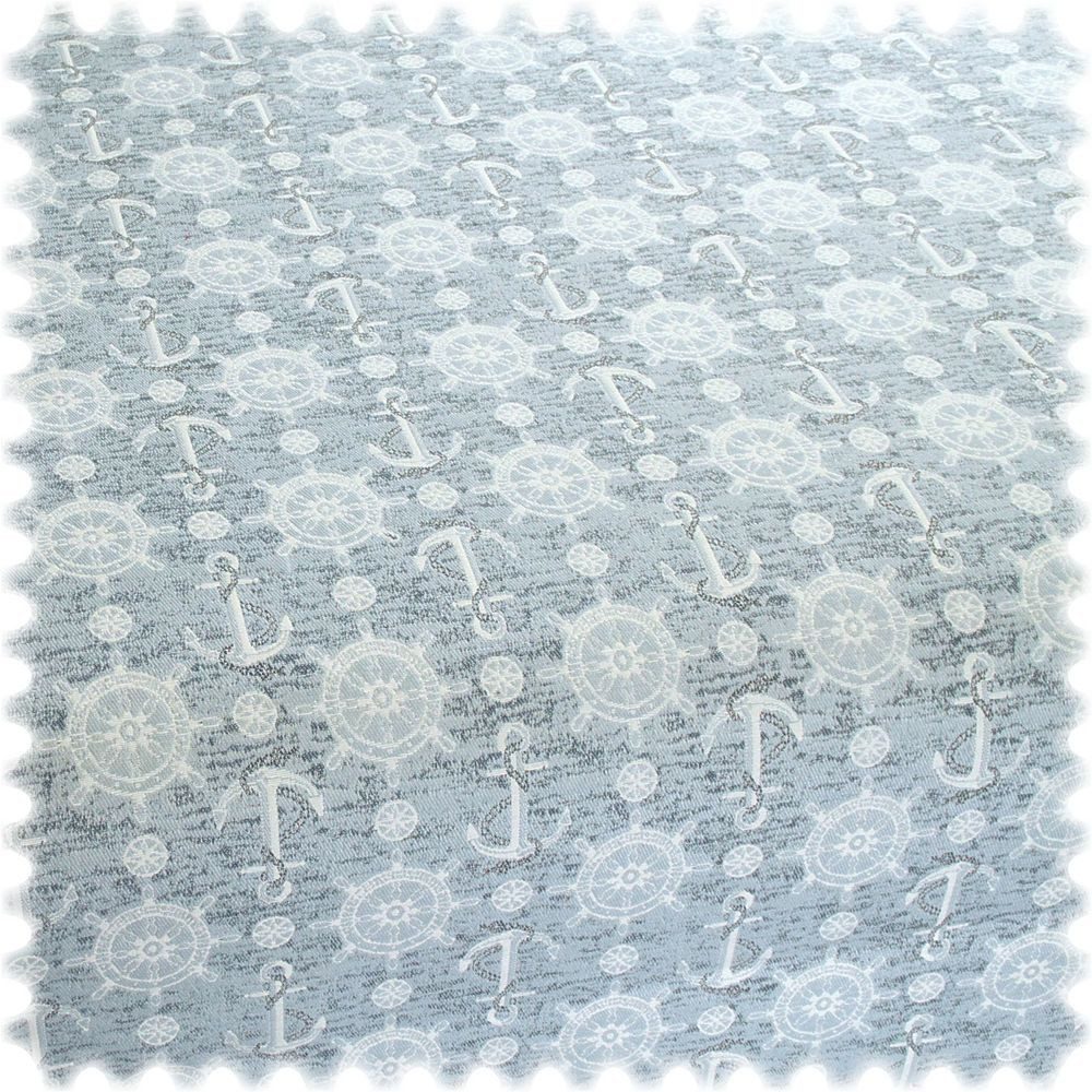 Heiro Stoff Jacquard Flachgewebe Möbelstoff Marina Blaugrau / Weiss, Polsterstoff Meterware - Breite:140 cm