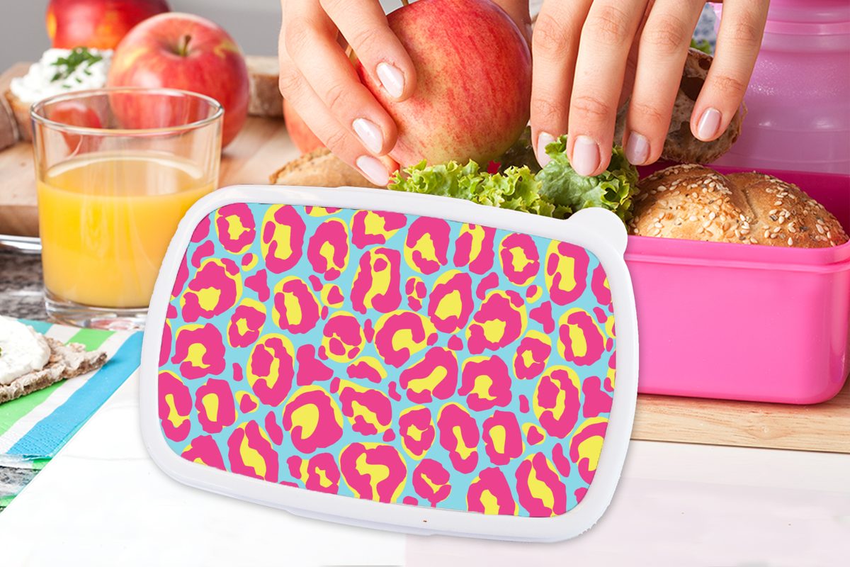 Lunchbox Mädchen, Rosa Muster, Erwachsene, für - Kunststoff Gelb Snackbox, - MuchoWow Pantherdruck Brotbox (2-tlg), - Brotdose Kunststoff, Kinder,