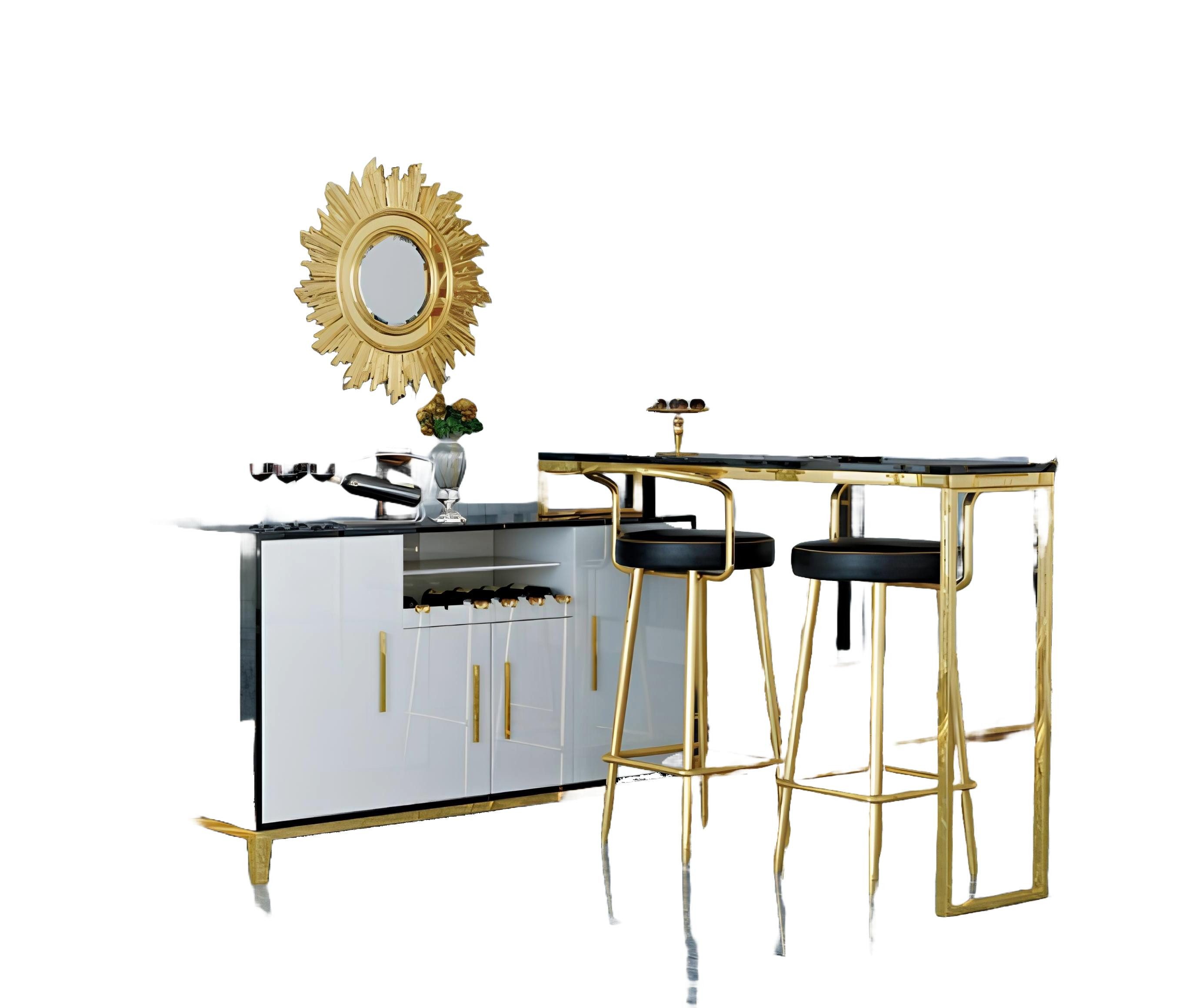 Xlmoebel Hocker Edelstahl-Glas-Hausbar mit Bartisch und eleganten Barhockern (1 St., Bartisch + 2x Barhocker), Hergestellt in Europa