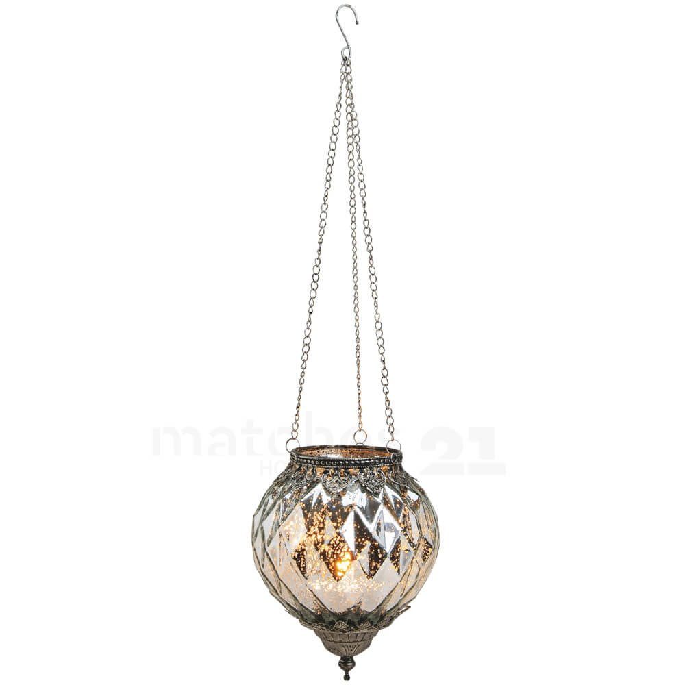 matches21 HOME & HOBBY Kerzenständer Windlicht silber antik Glas – 2 Größen