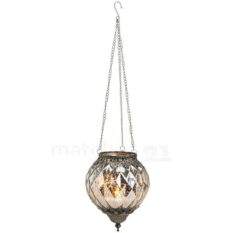 matches21 HOME & HOBBY Kerzenhalter Windlicht silber antik Glas – 2 Größen