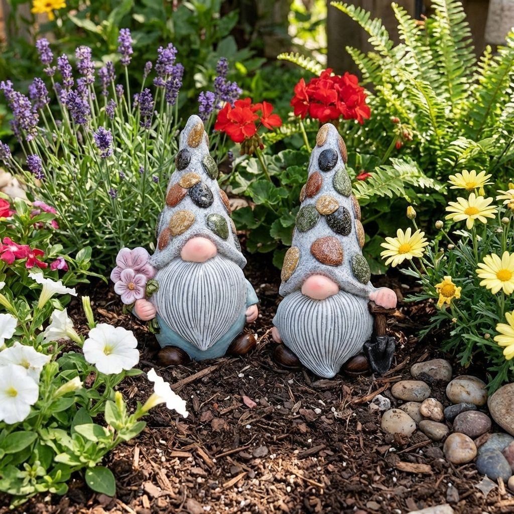 Dragimex Gartenfigur Wichtelfigur Kieseldekor – Wetterfest & frostsicher, Höhe 35 cm, (2 St., 2er-Set)