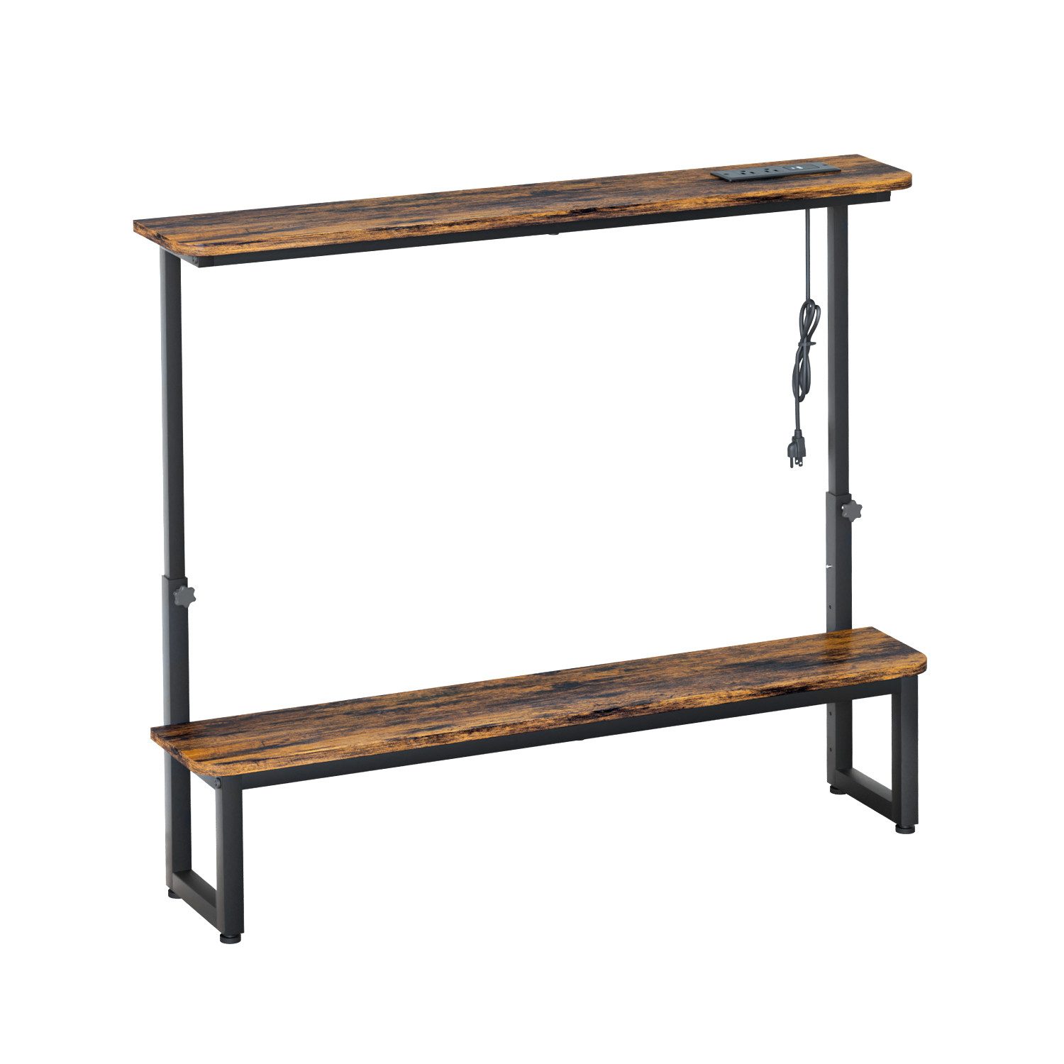 Yorbay Konsolentisch mit 2 Ablagen & integrierten Steckdosen,Höhenverstellbarer Sofatisch (100x18x63/88 cm), Kompakte Anrichte mit USB-Ports für Flur, Wohnzimme – Bild 2 von 5