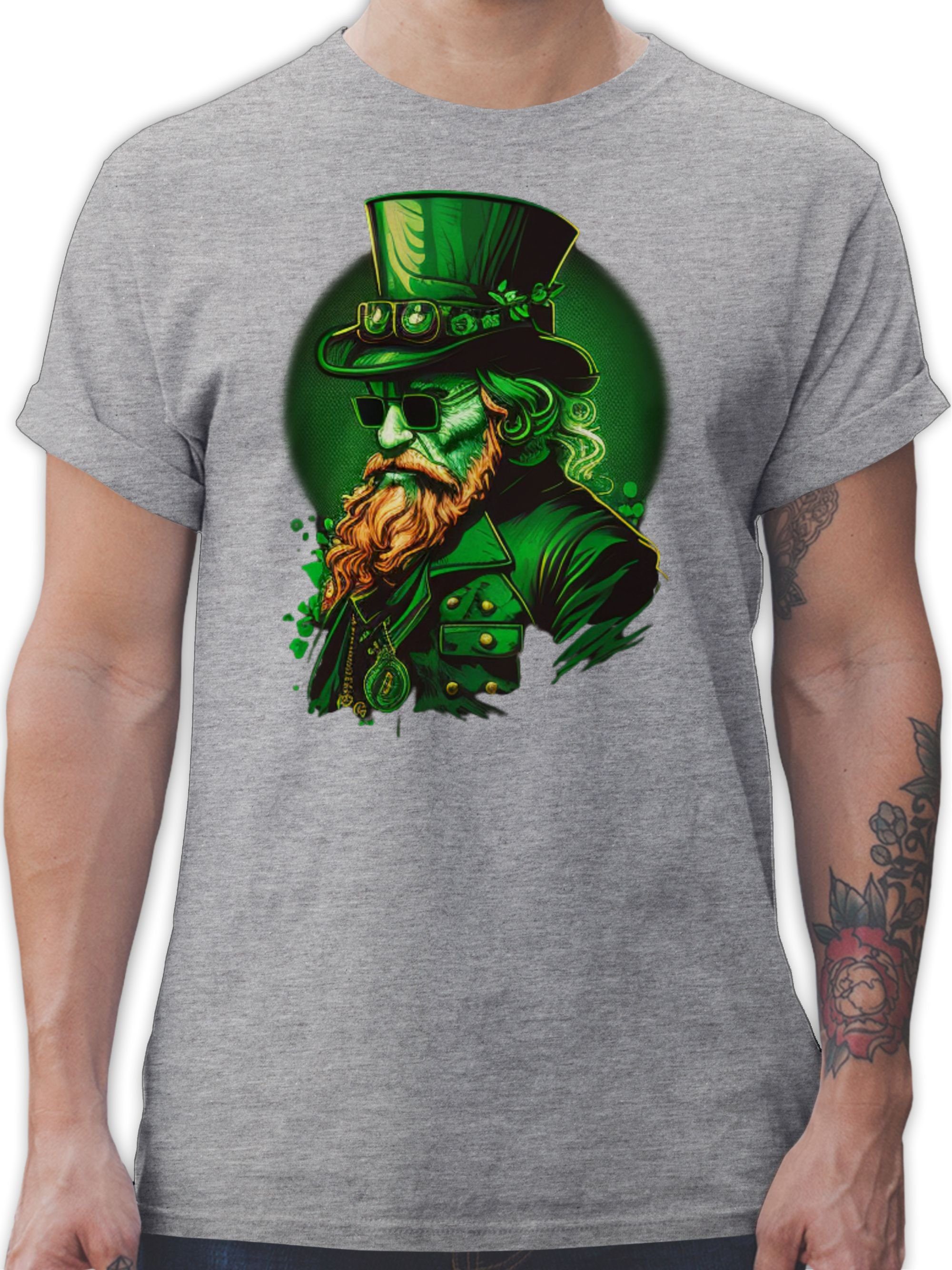 Shirtracer T-Shirt Shamrock Irland Kobold Irische St. Patricks Day 03 Grau meliert