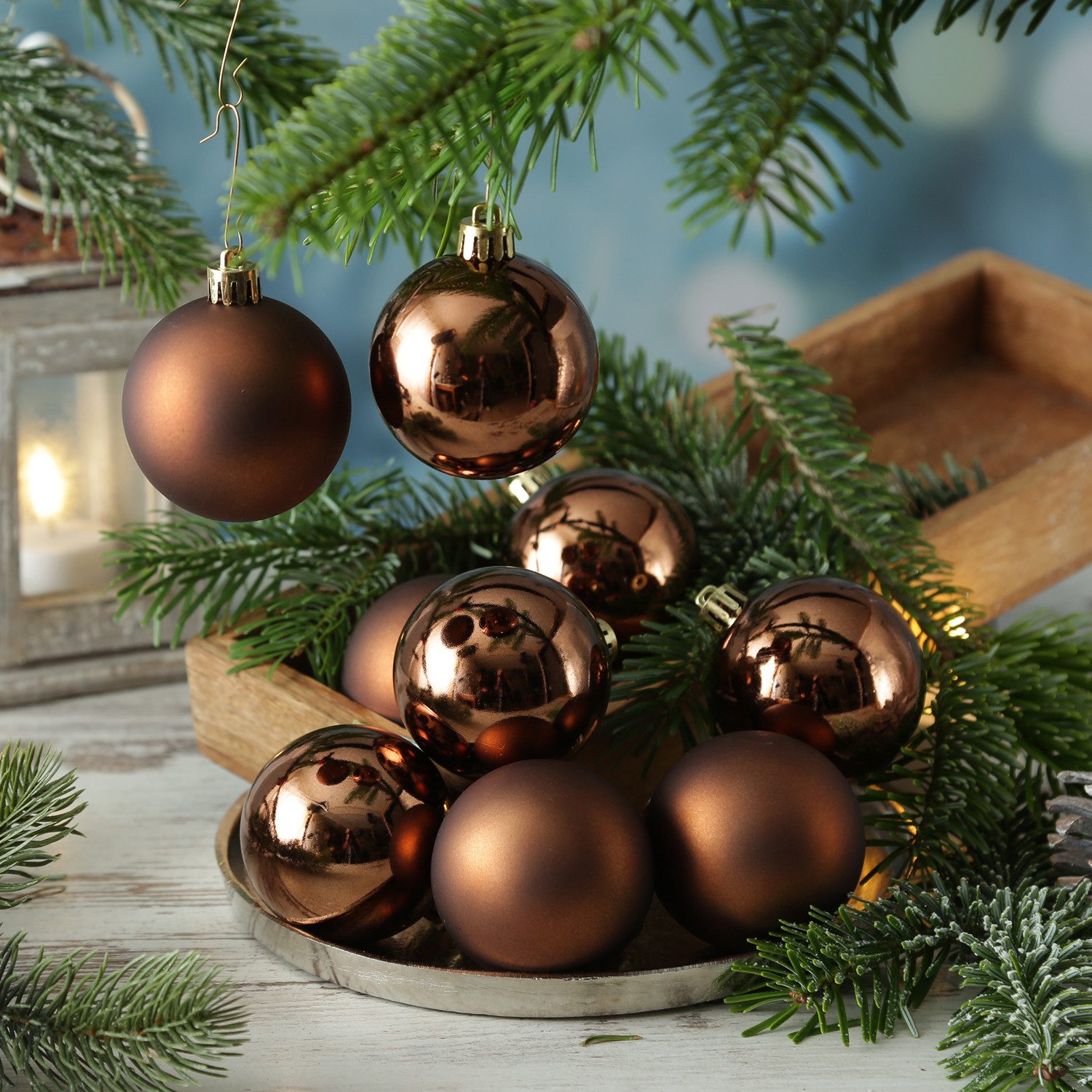 MARELIDA Weihnachtsbaumkugel Christbaumkugeln Weihnachtskugeln bruchfest 6cm braun 12er Set (12 St)