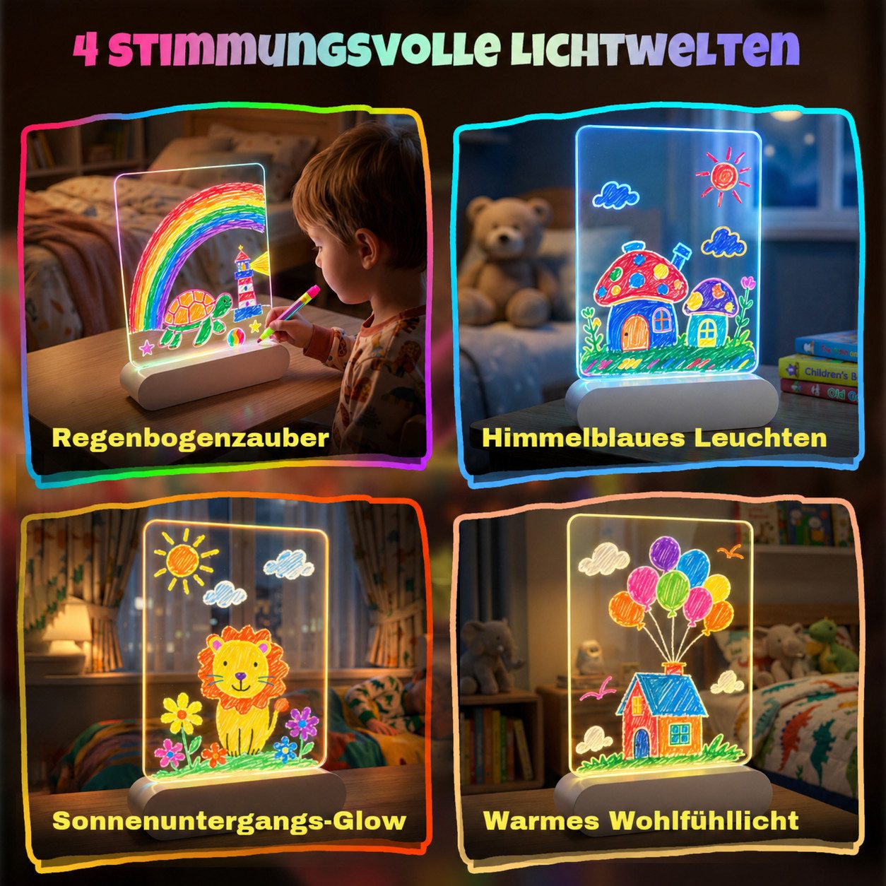 ANYSUN Zaubertafel LED Zeichenbrett für Kinder, Wiederaufladbare Doodle Glow Notiztafel, (mit 7 Farben Stift & 10 Story-Papier & 1200 mAh Akku), Kreatives Geschenk Spielzeug für Kinder/Mädchen/Teenager