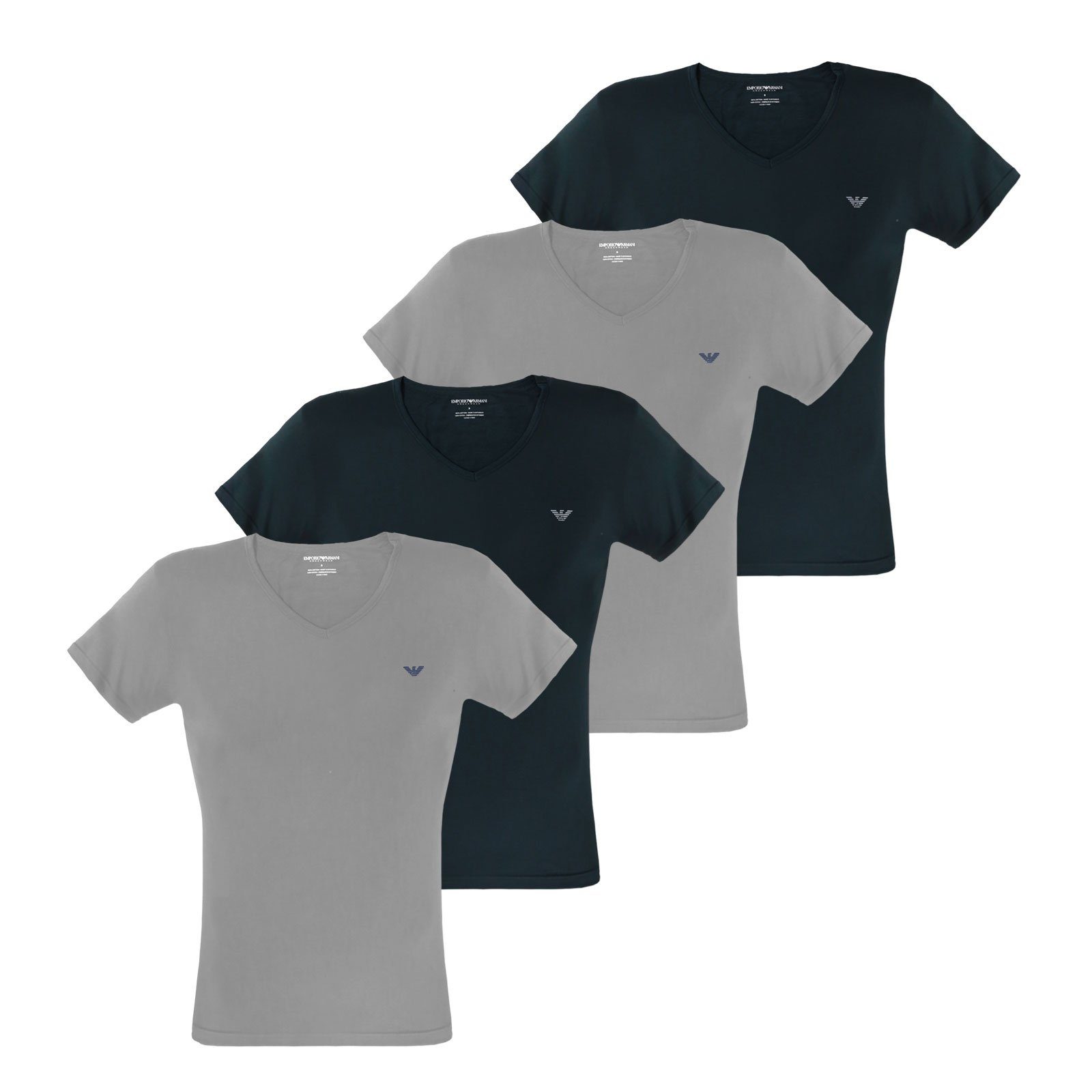 Emporio Armani Unterziehshirt V-Neck Stretch Cotton (4-St) mit kleinem Logoprint auf der linken Brust 13742 grey / marine