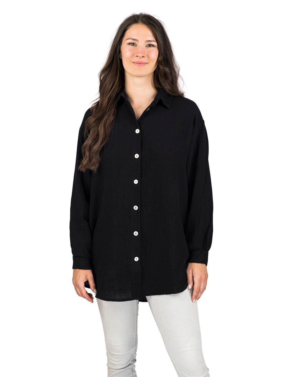 DENIMFY Hemdbluse Damen Bluse DFMathilda Oversized Fit Basic Musselin Hemd günstig online kaufen