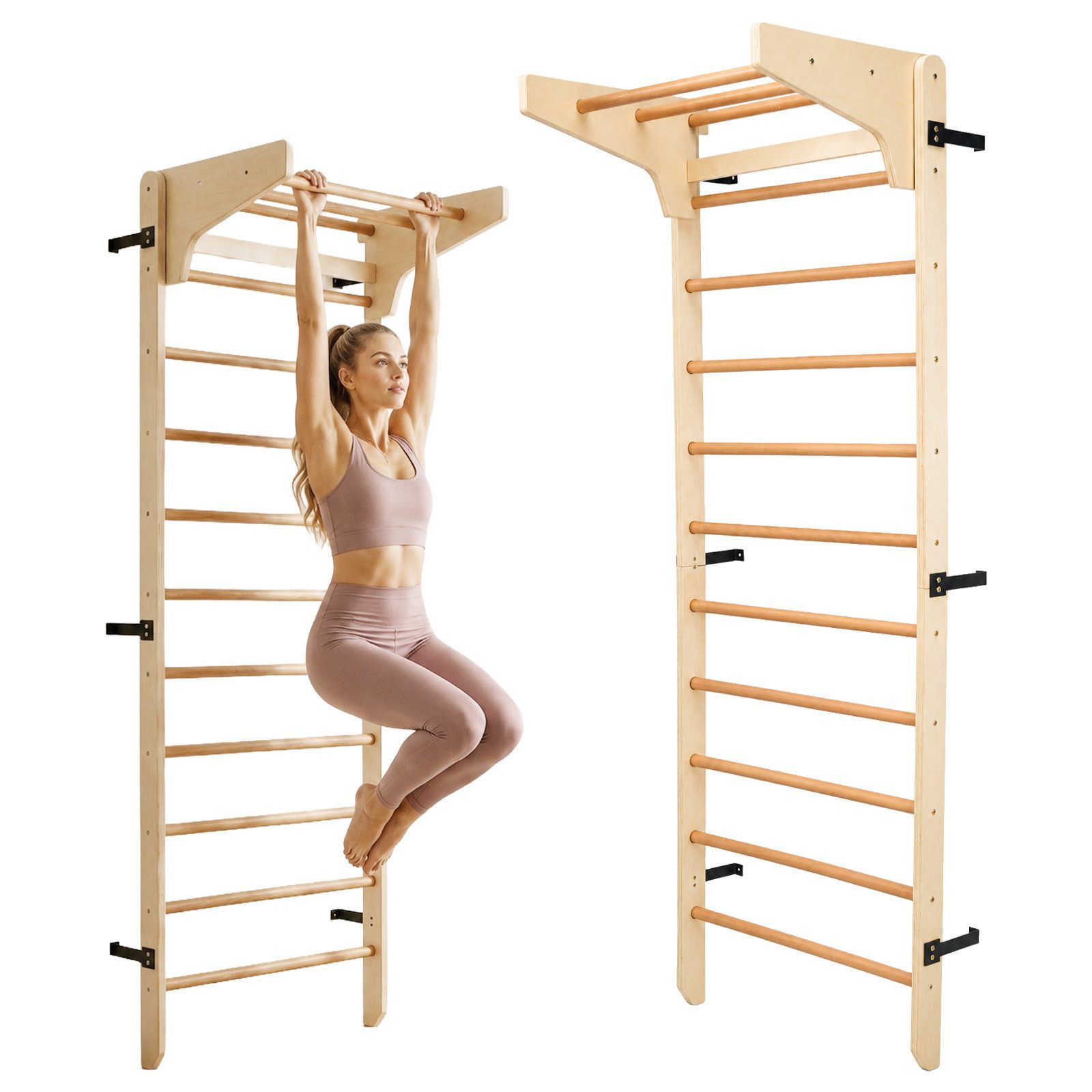 Youyijia Wandmontage-Set Multifunktionale Schwedenleiter, Wandmontage, Holz-Gymnastikstange