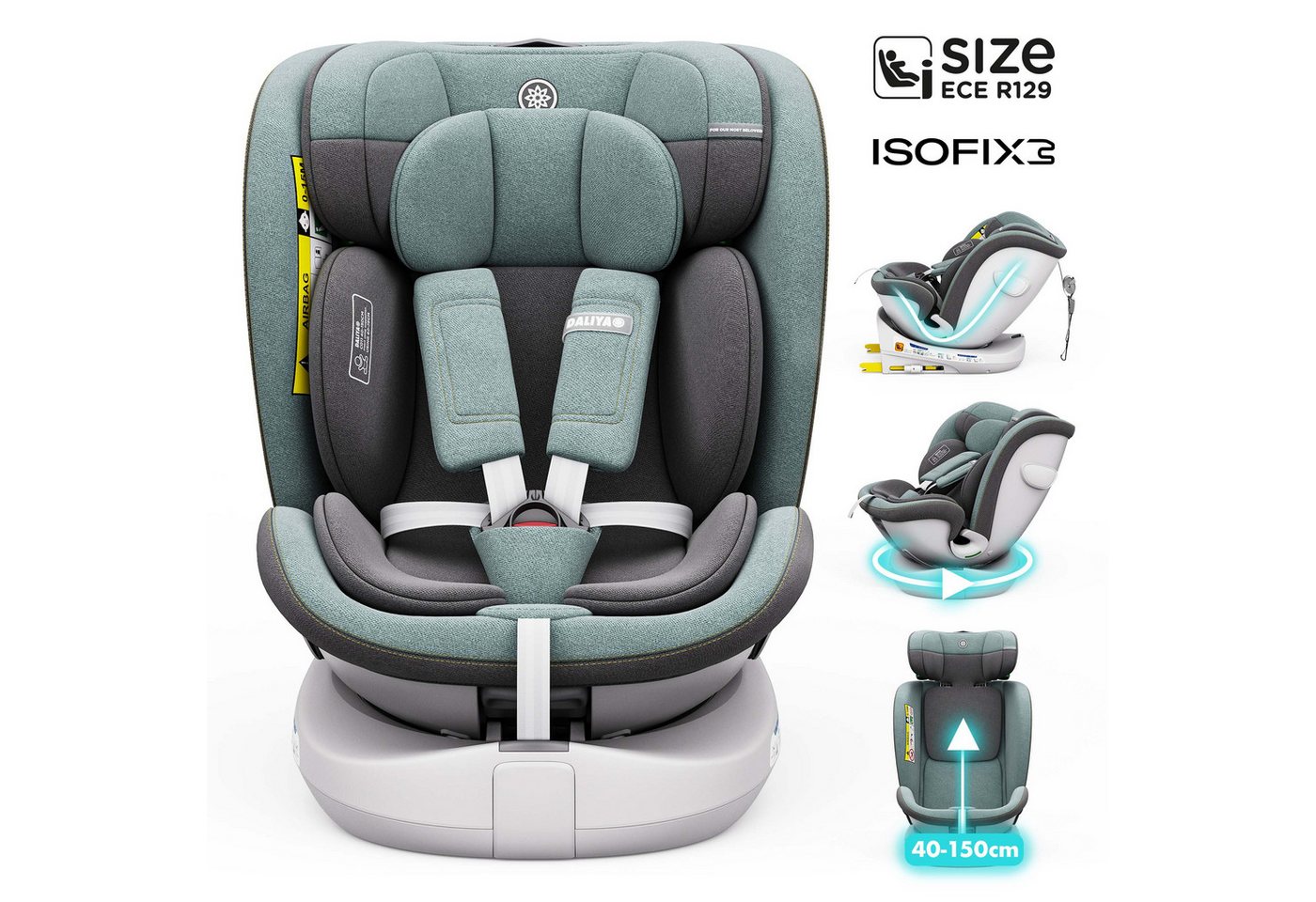 Daliya® Autokindersitz ROTAZIONE Kindersitz, Autositz, Kinderautositz, Babyschale, ab: ab Geburt, bis: bis 12 Jahre, ab: 40 cm, bis: 150 cm, 8-stufige Sitzneigungsverstellung, höhenverstellbare Kopfstütze
