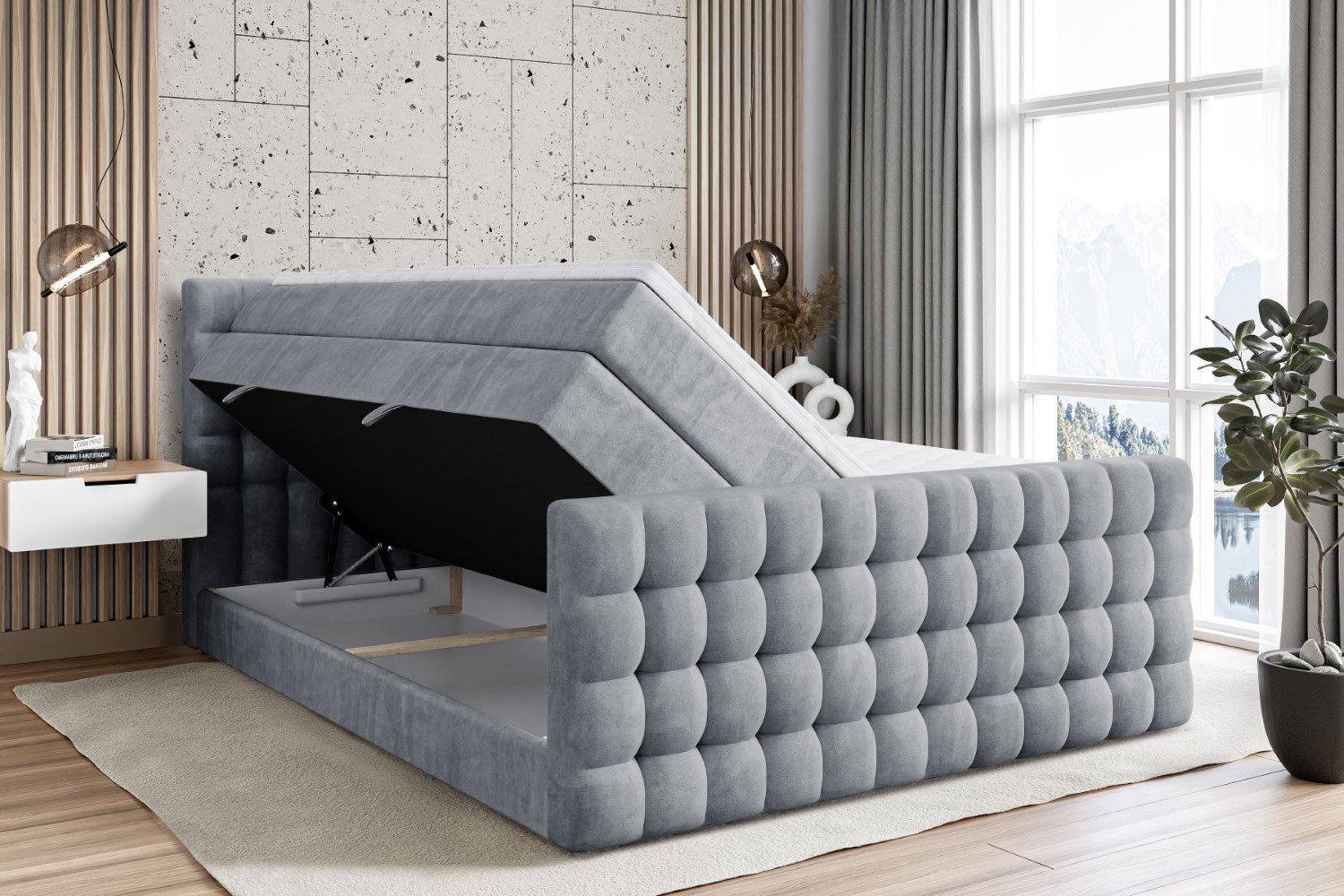 ALTDECOR Boxspringbett VIONE-Z KING (mit Matratze und Lattenrost Topper Polsterbett mit Bettkasten Boxbett), H4 Multipocket, H3 Bonellfederung, Doppelbett Springboxbett