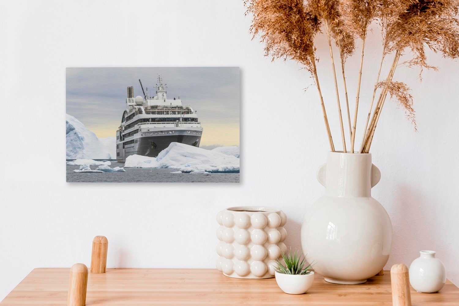 cm (1 Leinwandbilder, Kreuzfahrtschiff zwischen 30x20 Aufhängefertig, Wandbild Ein St), Wanddeko, Leinwandbild Eisblöcken, OneMillionCanvasses® den