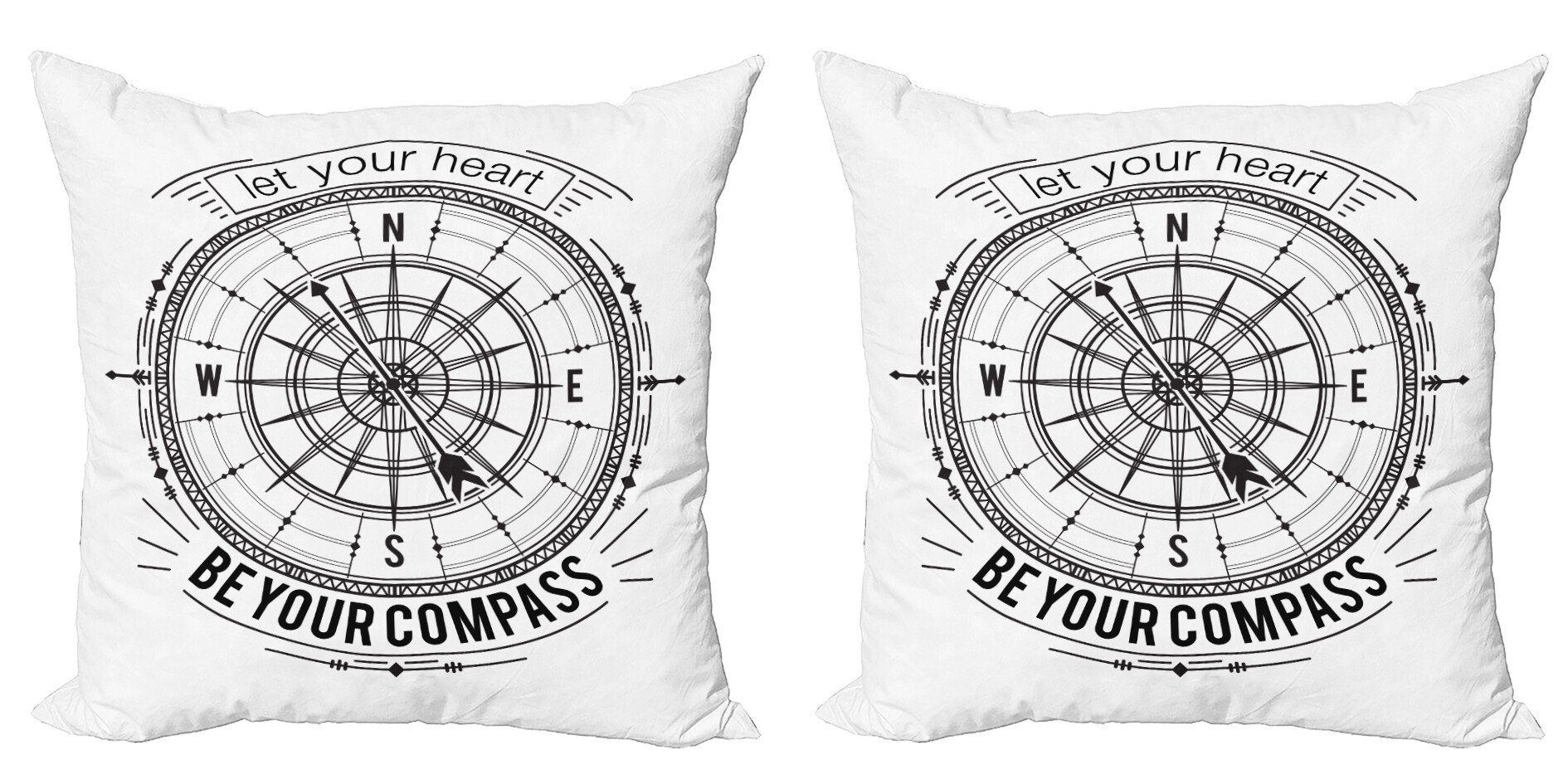 Stück), Doppelseitiger Kissenbezüge Accent Compass Tattoo (2 Nautical monochrome Modern Abakuhaus Digitaldruck,