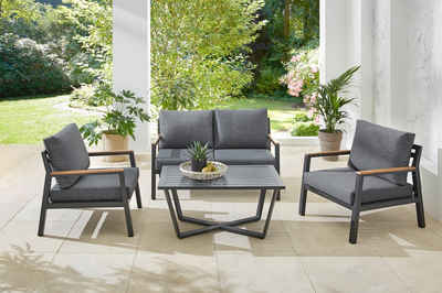 KONIFERA Gartenlounge-Set Stockholm, (Set, 12-tlg., 2x Sessel, 1x 2er Bank, 1x Tisch 100x60x46 cm), Inkl. Auflagen