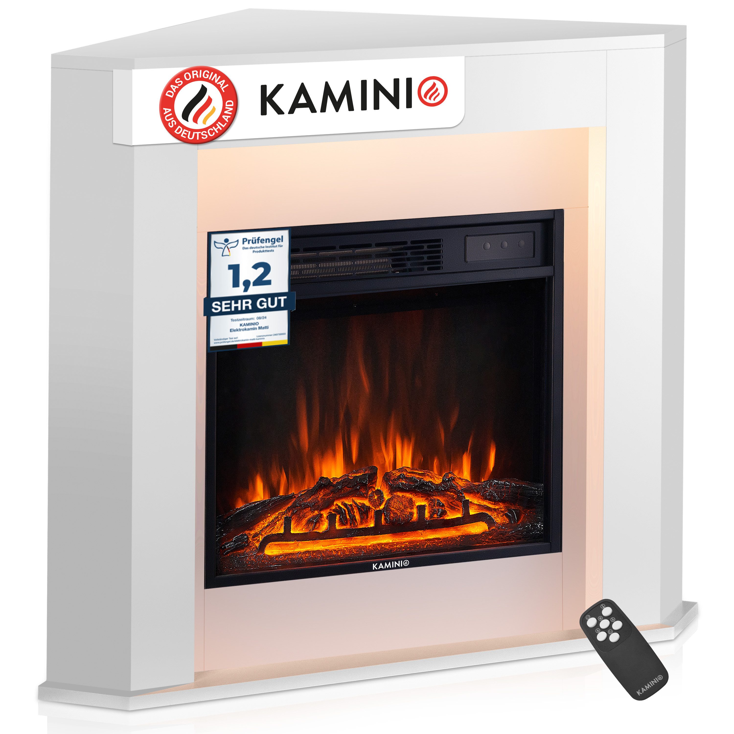KAMINIO Elektrokamin MATTI, Elektrischer Kamin mit 3D-Flammeneffekt, Ambientelicht, Heizung 1800W