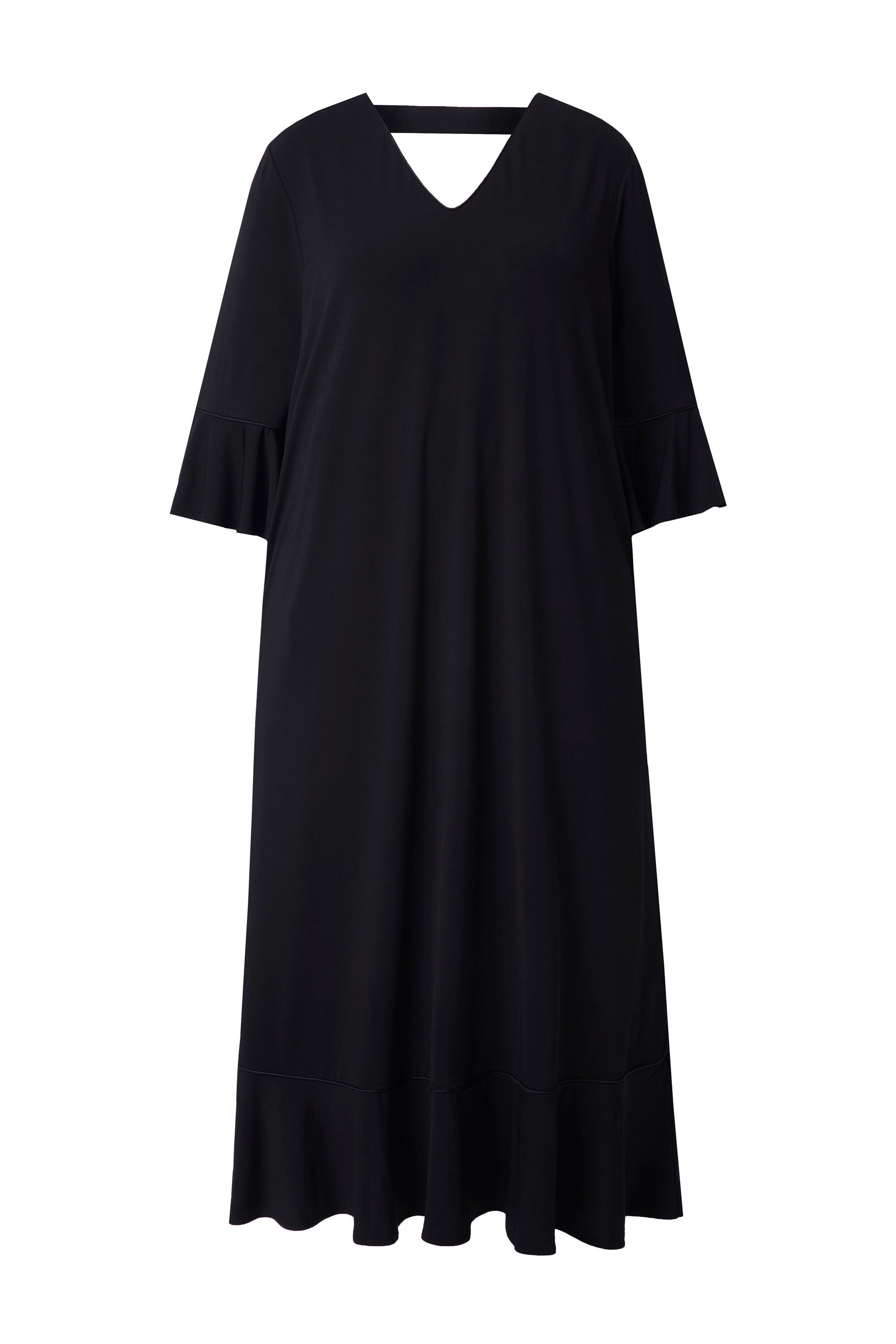 Ulla Popken Jerseykleid Maxikleid Volants A-Linie V-Ausschnitt 3/4-Arm