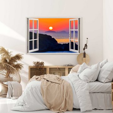 Sinus Art Leinwandbild Wandbild 120x80cm Fensterbild Sonnenuntergang Meer Horizont Felsen Rot, (1 St)