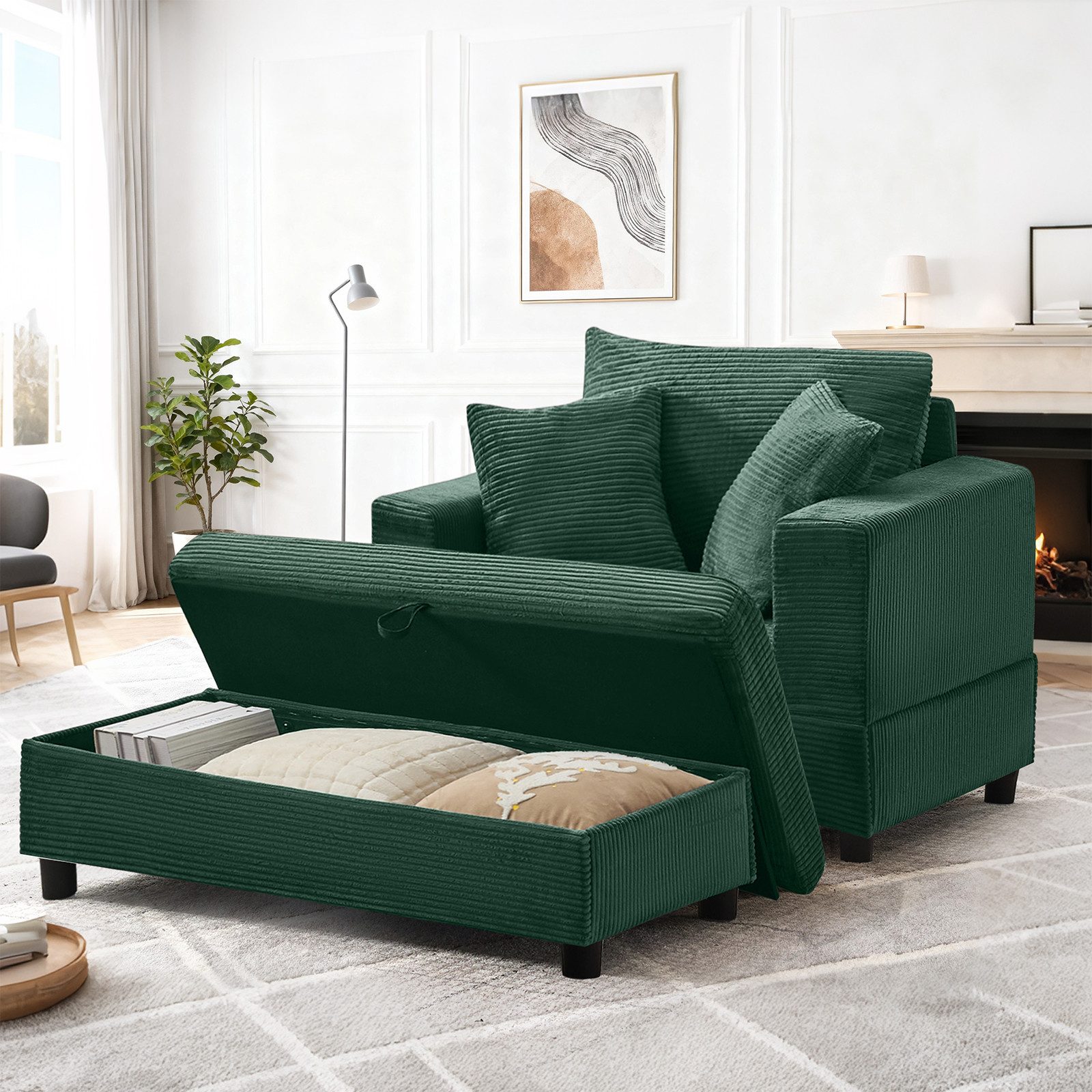 Odikalo Loungesofa Sofas wohnzimmer Einzelsofa Chaiselongue mit Fußablage & Stauraum, Lounge-Sofa mit 3 Kissen für Wohnzimmer & Schlafzimmer Komfortabel, kompakt und platzsparend