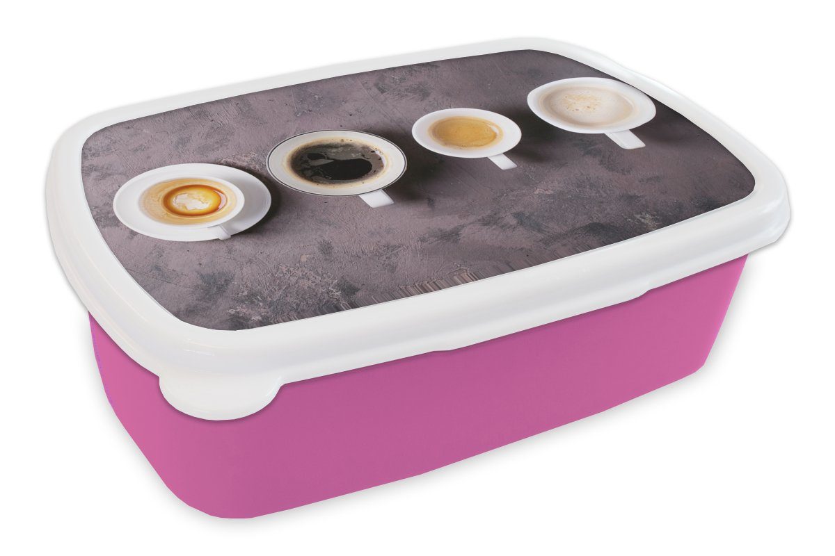 MuchoWow Lunchbox Kaffee - Küche - Industrie, Kunststoff, (2-tlg), Brotbox für Erwachsene, Brotdose Kinder, Snackbox, Mädchen, Kunststoff rosa