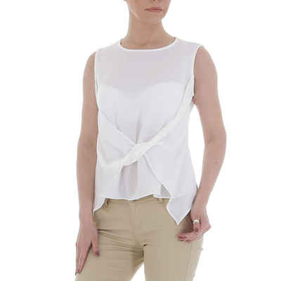 Ital-Design Klassische Bluse Damen Elegant Lagenlook Chiffon Bluse in Weiß