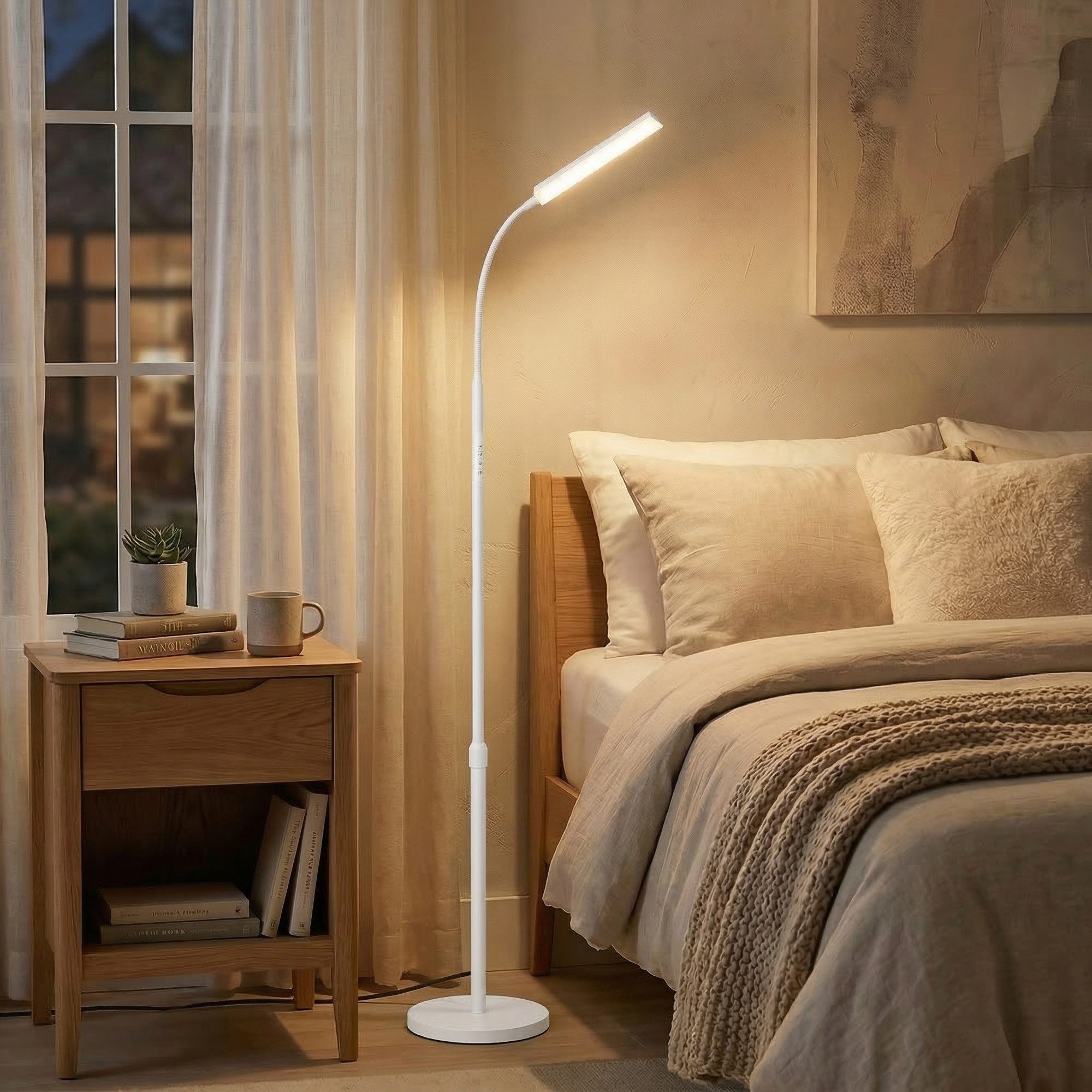 VASAGLE Stehlampe Stehleuchte, Leselampe, Timer- und Memory-Funktion, für Wohnzimmer, 15 Watt, 141-175 cm höhenverstellbar, 360° drehbarer Schwanenhals