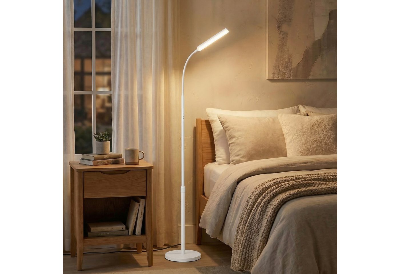 VASAGLE Stehlampe Stehleuchte, Leselampe, Timer- und Memory-Funktion, für Wohnzimmer, 15 Watt, 141-175 cm höhenverstellbar, 360° drehbarer Schwanenhals
