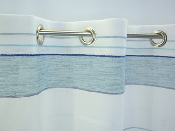 Scheibengardine Design Ösenpanneaux, mit Web-Streifen, blau maritim, 4059-01, Clever-Kauf-24, Ösen (1 St), halbtransparent, Scheibengardine, Bistrogardine