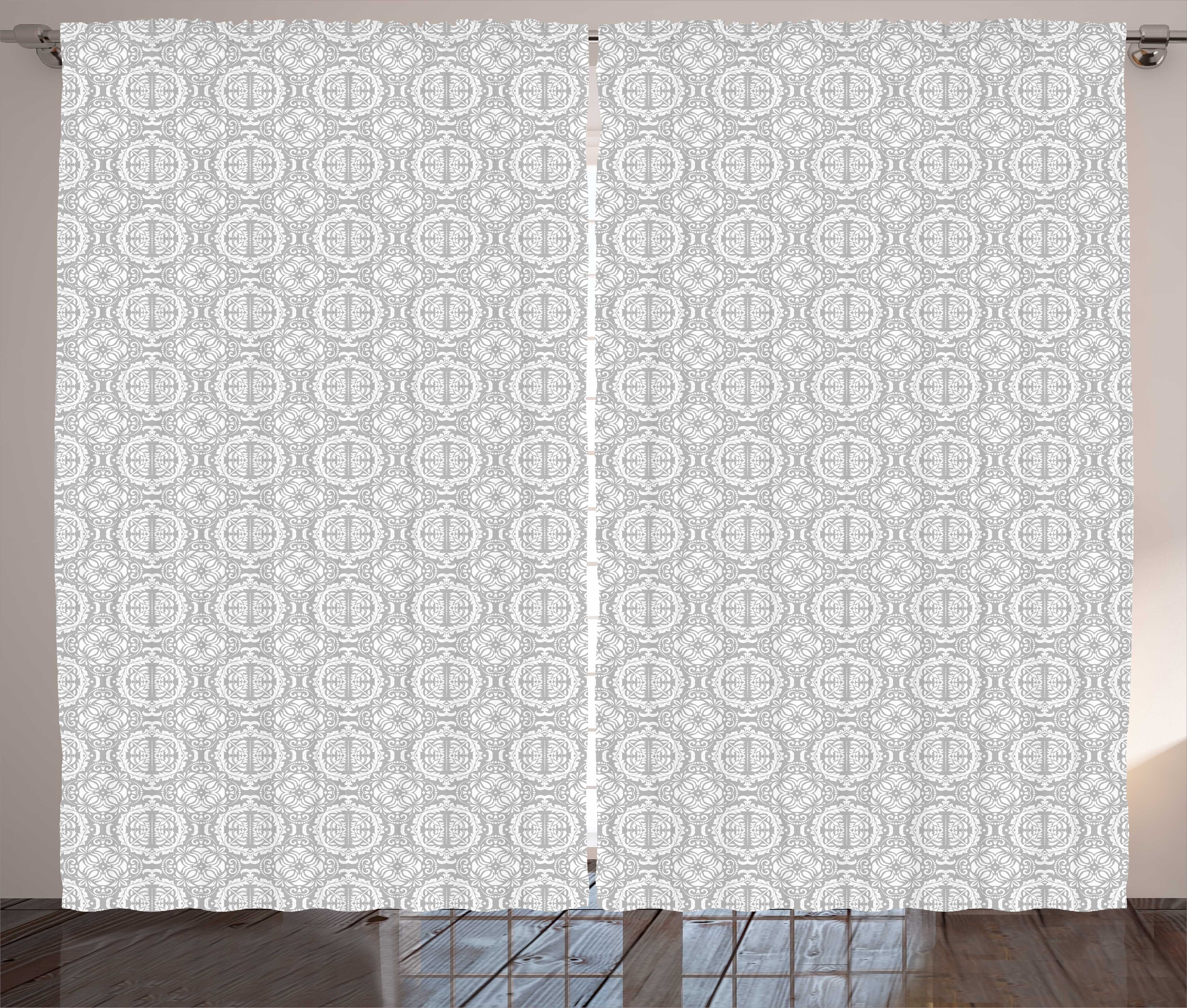 Gardine Schlafzimmer Kräuselband Vorhang mit Schlaufen und Haken, Abakuhaus, Damast Klassisches Simplistic Grau