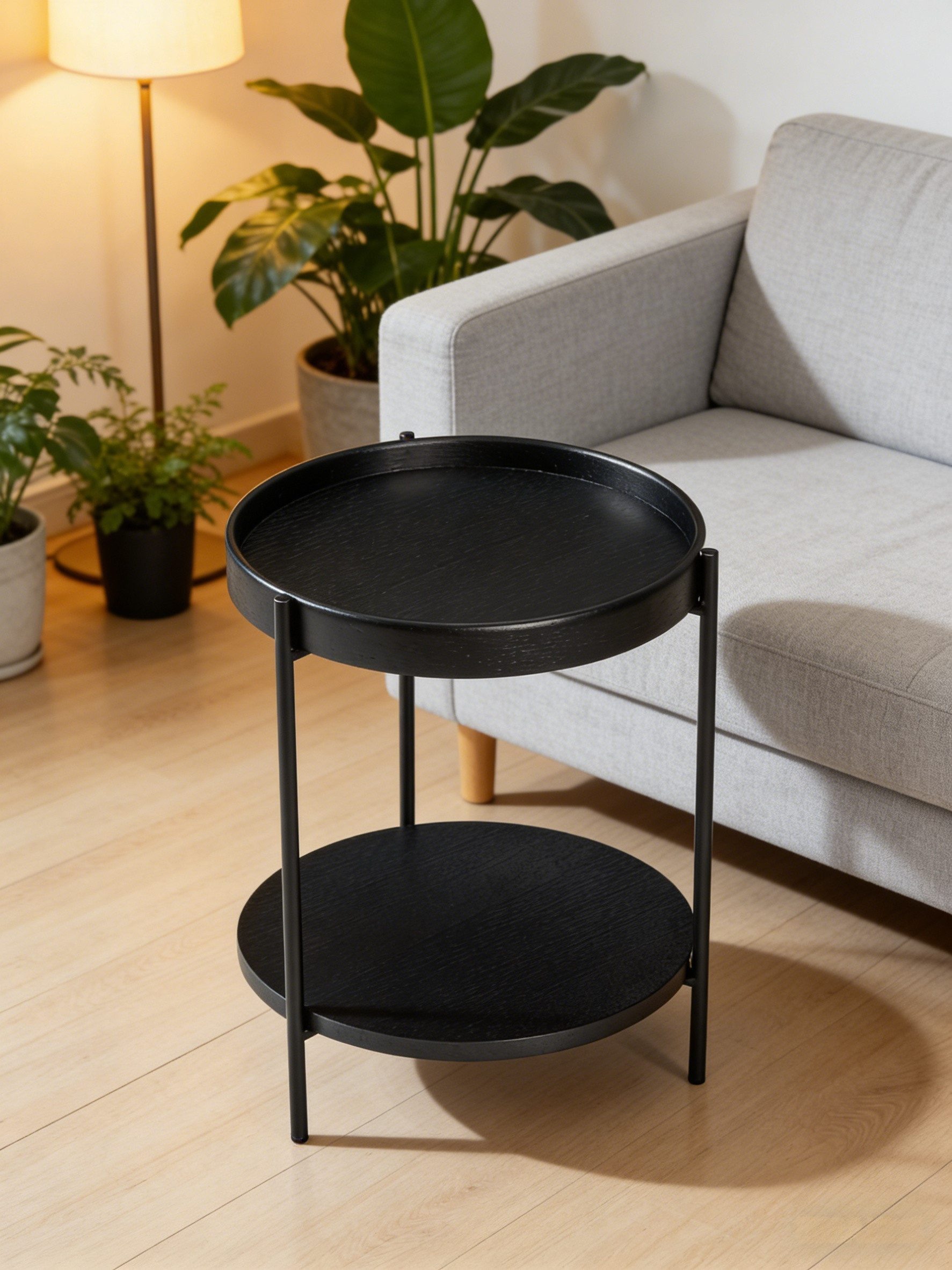 NJLyuhome Couchtisch Wohnzimmertisch – Moderner 2-Etagen Beistelltisch rund, Metallgestell (1-St), platzsparender Nachttisch für Wohnzimmer & Schlafzimmer