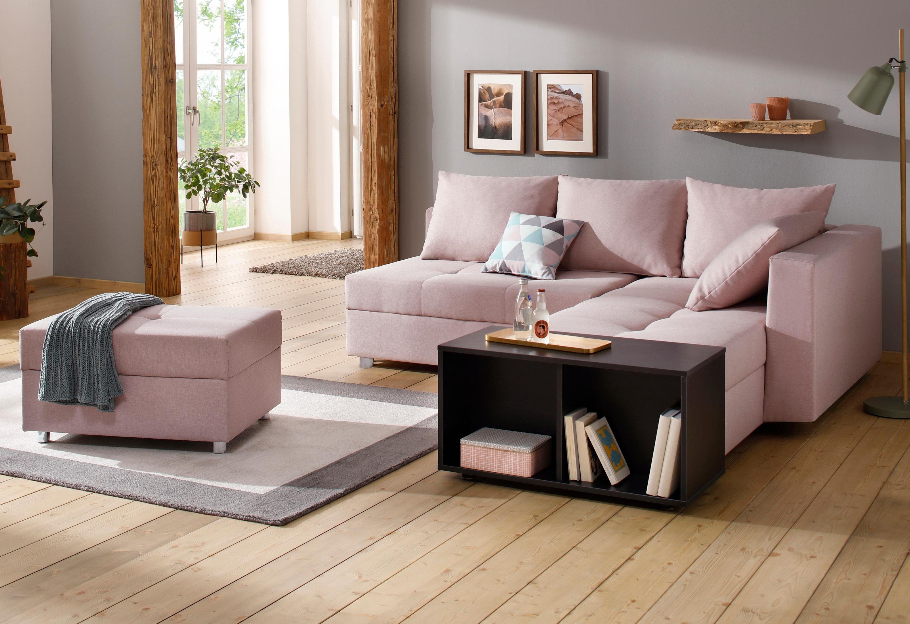 Home affaire Ecksofa Italia L-Form, B: 217 cm, Schlaffunktion, Bettkasten, Federkern, frei stellbar, mit Zierkissen, Gästebettfunktion