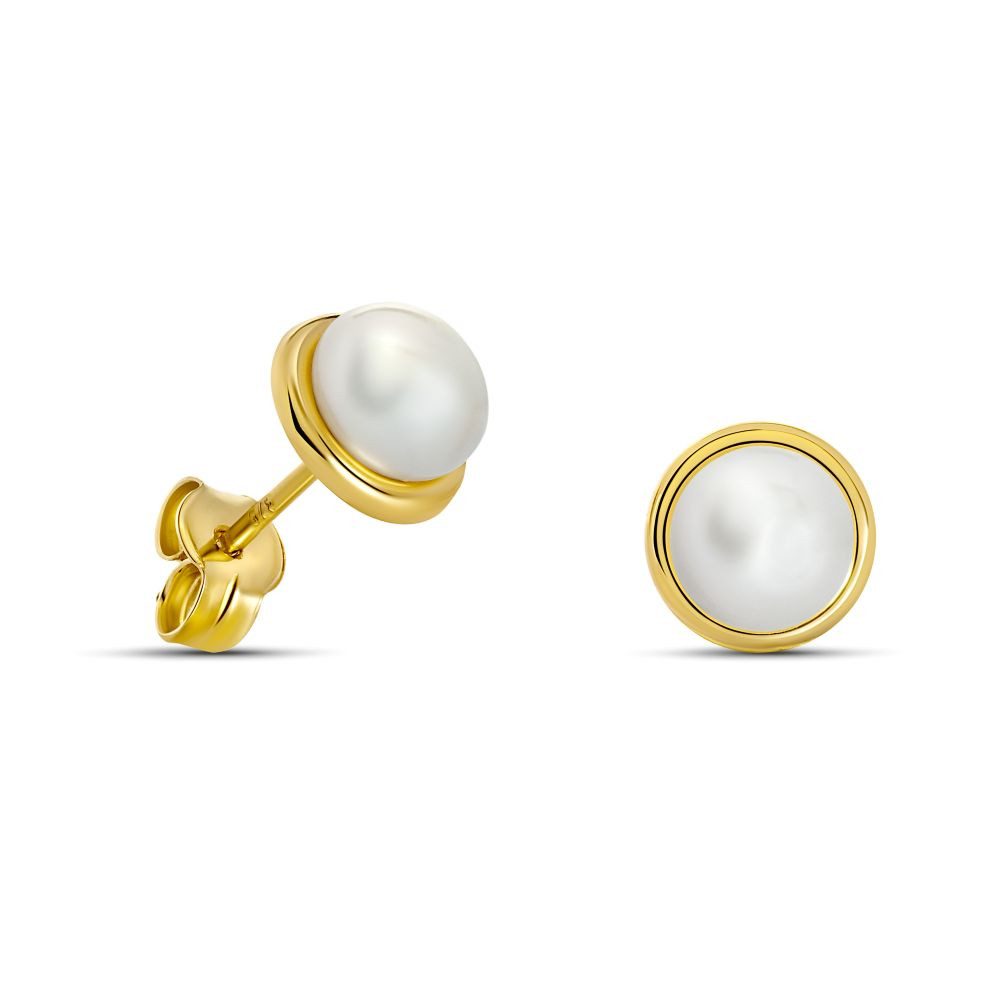 Miore Paar Ohrstecker MA980E für Damen (inkl. Schmuckbox), Perlen Ohrringe für Damen aus Gelbgold - Ohrstecker 9 Karat (375) Gold