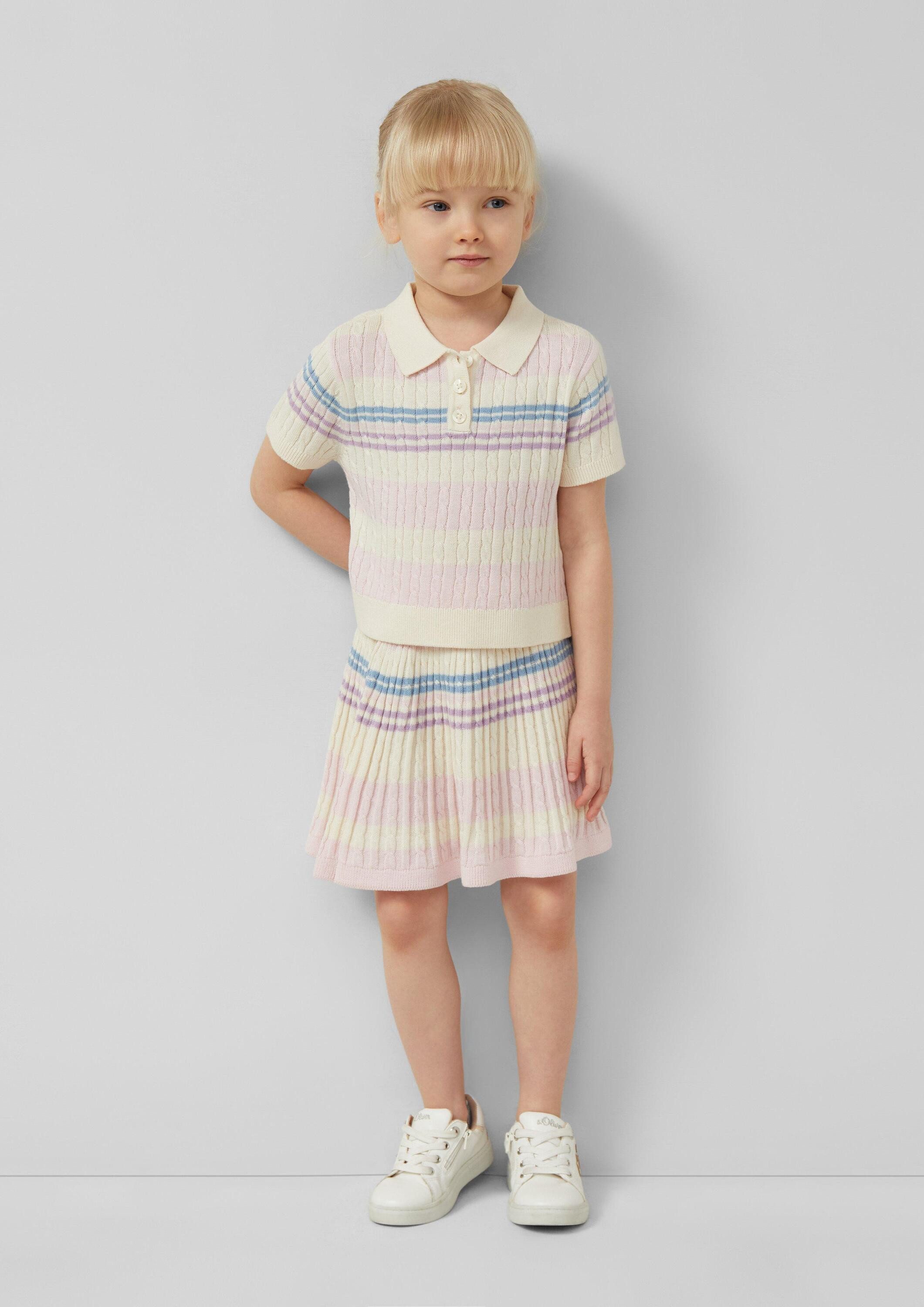 s.Oliver Kurzarmpullover Strickpullover Strick-Poloshirt mit Zopfmuster