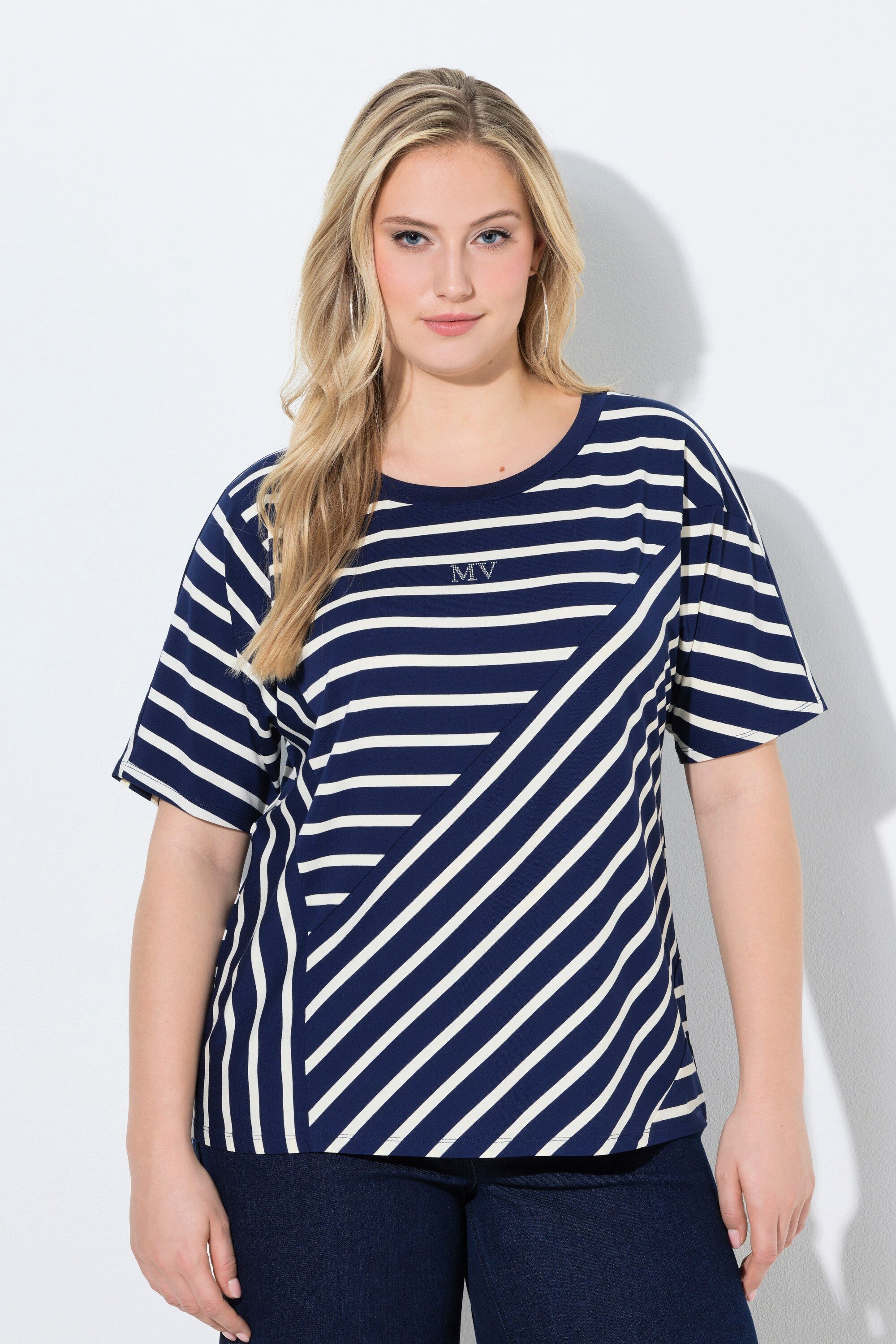 T-Shirt T-Shirt Streifenmix Oversized Rundhals Halbarm