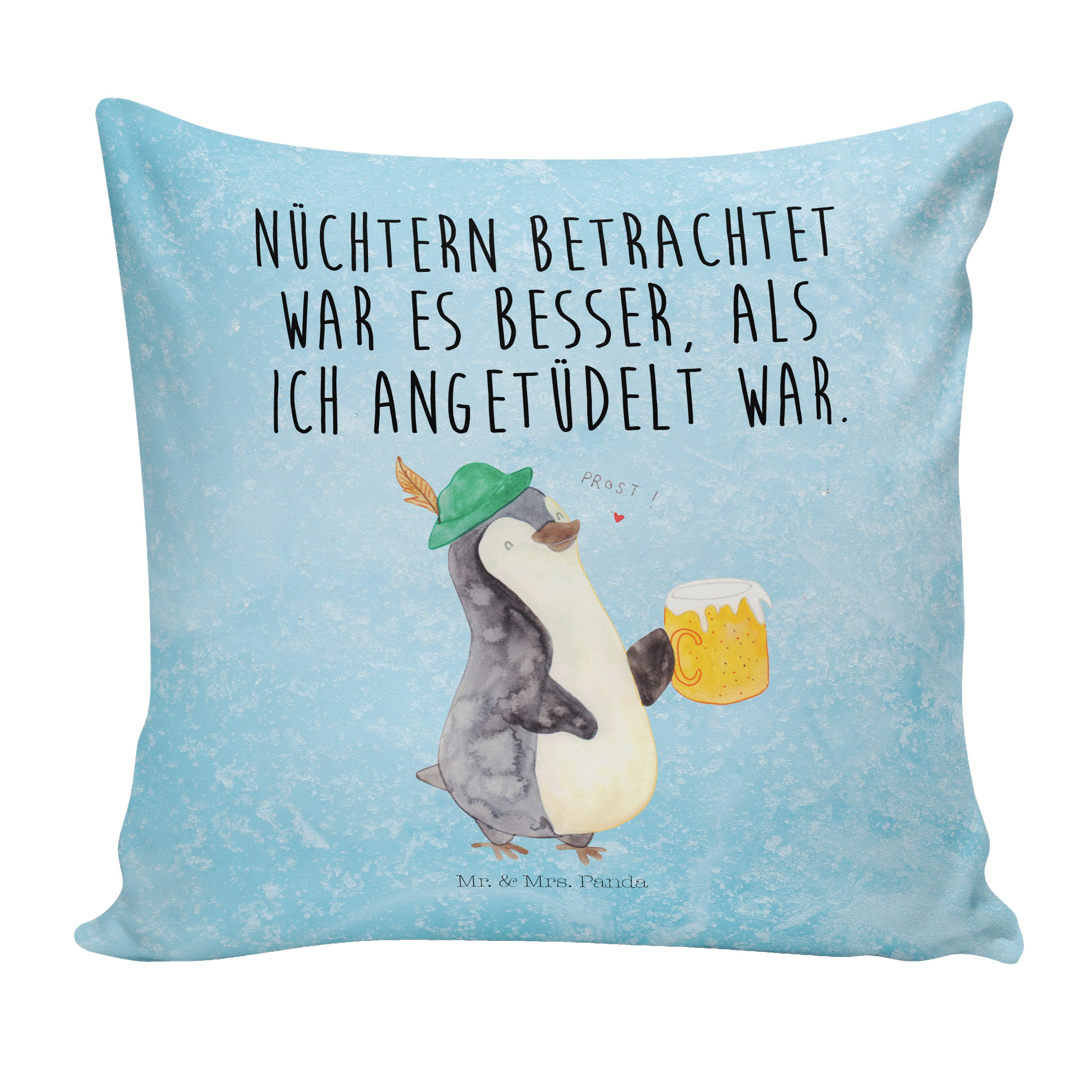 Mr. & Mrs. Panda Dekokissen - Bier Dekokissen, Geschenk, beschwippst, Pinguine Eisblau - Pinguin